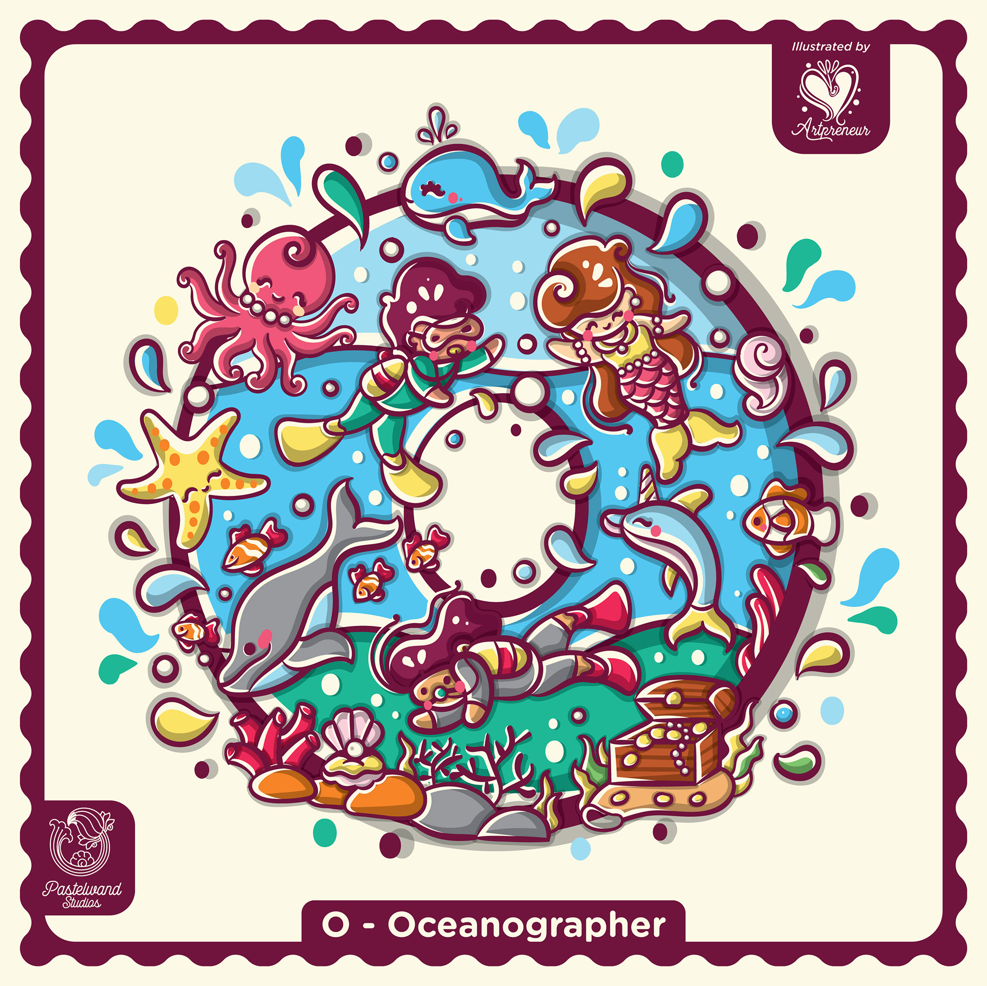 My Little Career ABC children's book: O for Oceanographer, an illustrated letter filled with tools and tiny characters