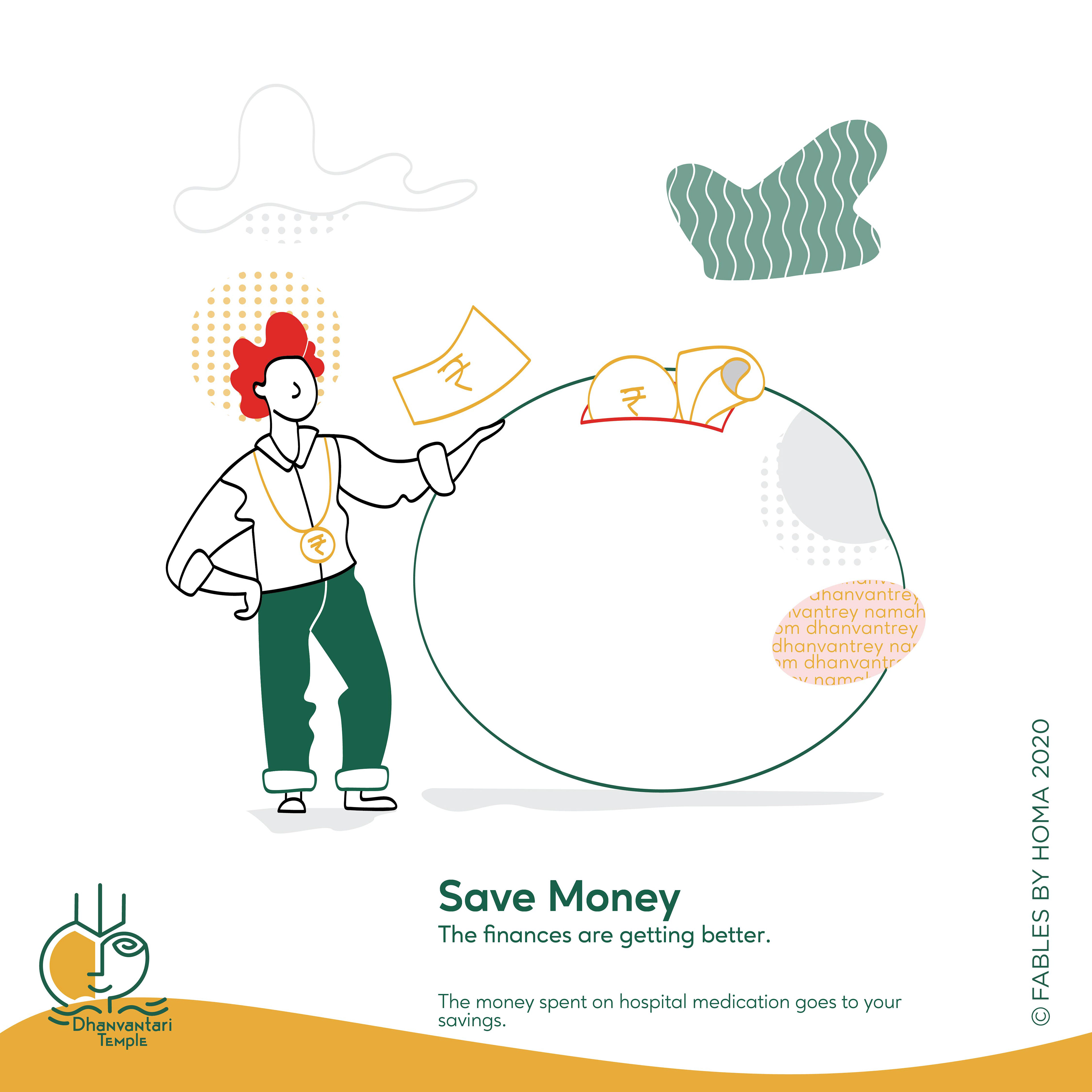 Dhanvantari Temple brand: brand illustration: save money