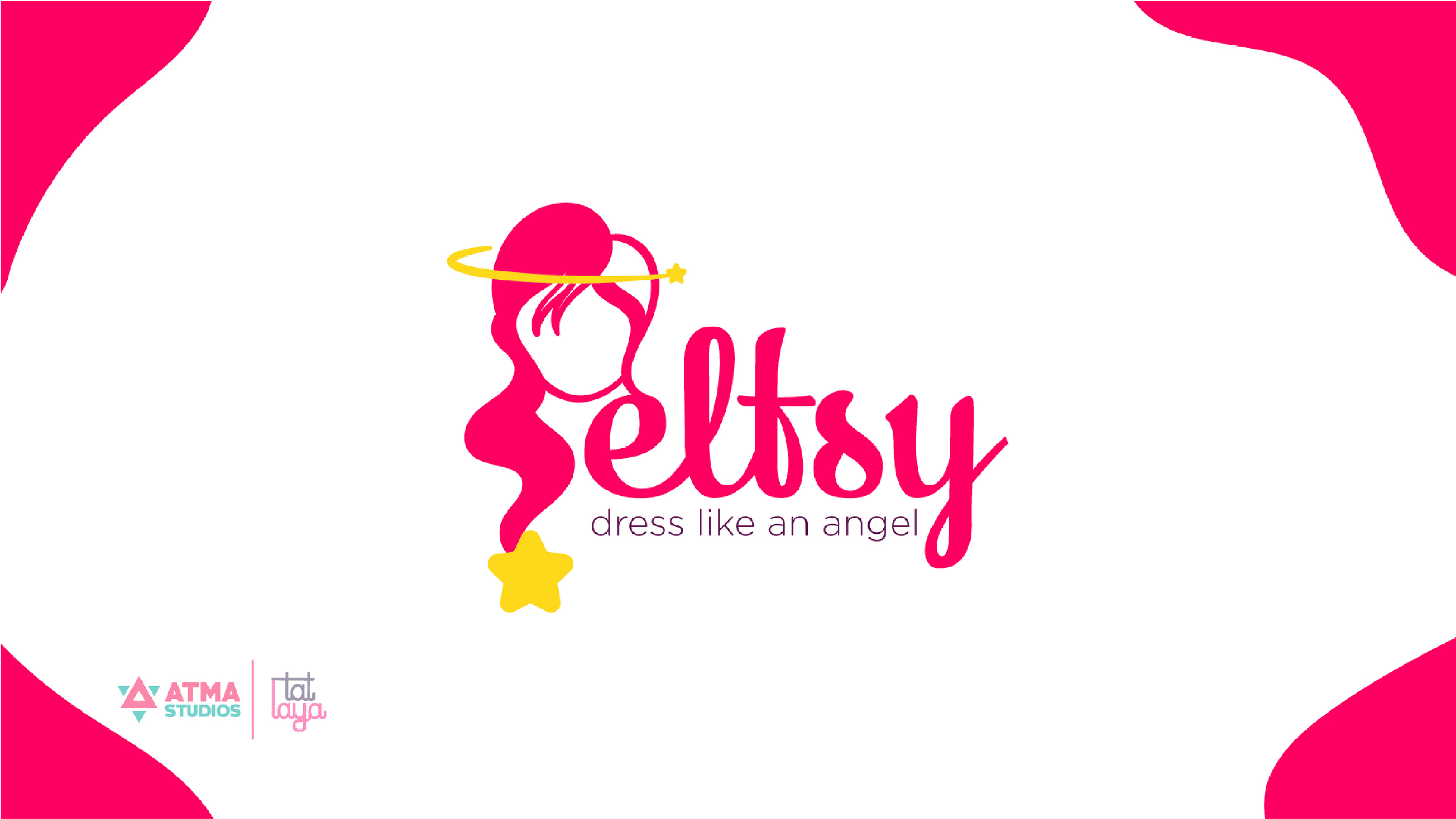 Elfsy girls clothing brand: logo option 2 with a girl silhouette and halo, dress like an angel