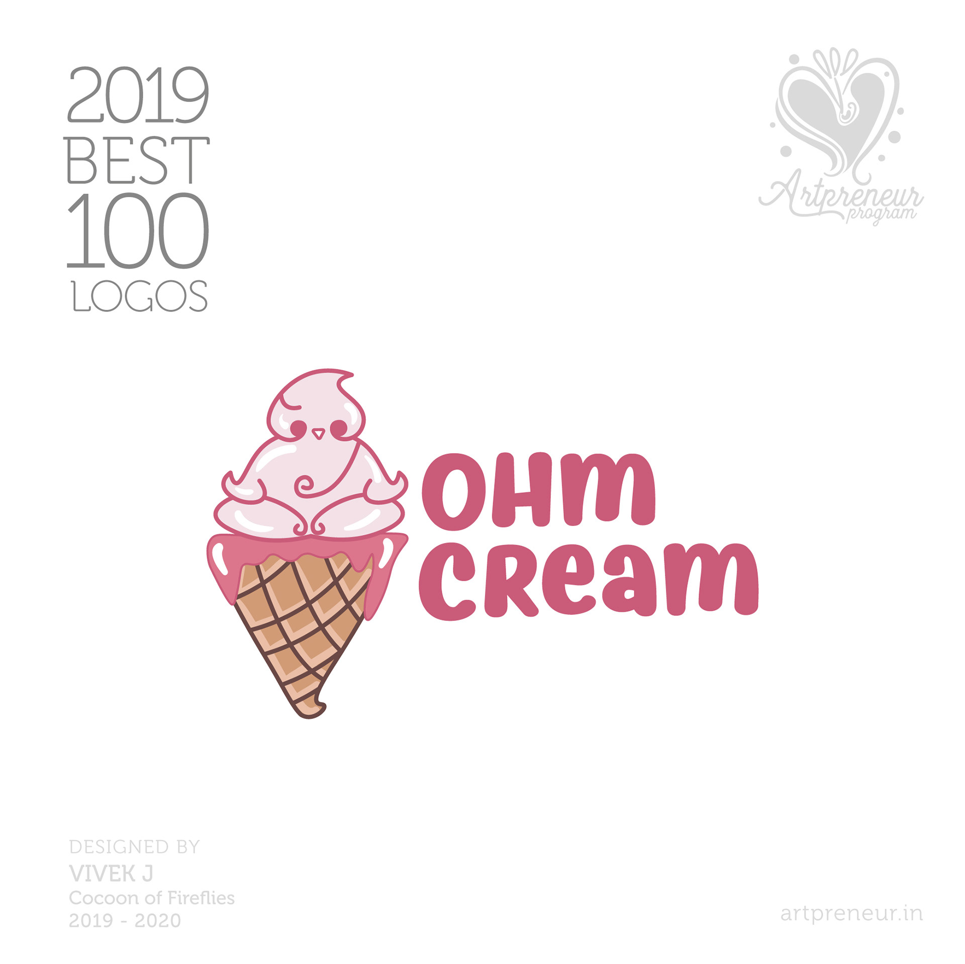 100 best logos of Atma Studios 2019: Ohm Cream ice cream cone logo