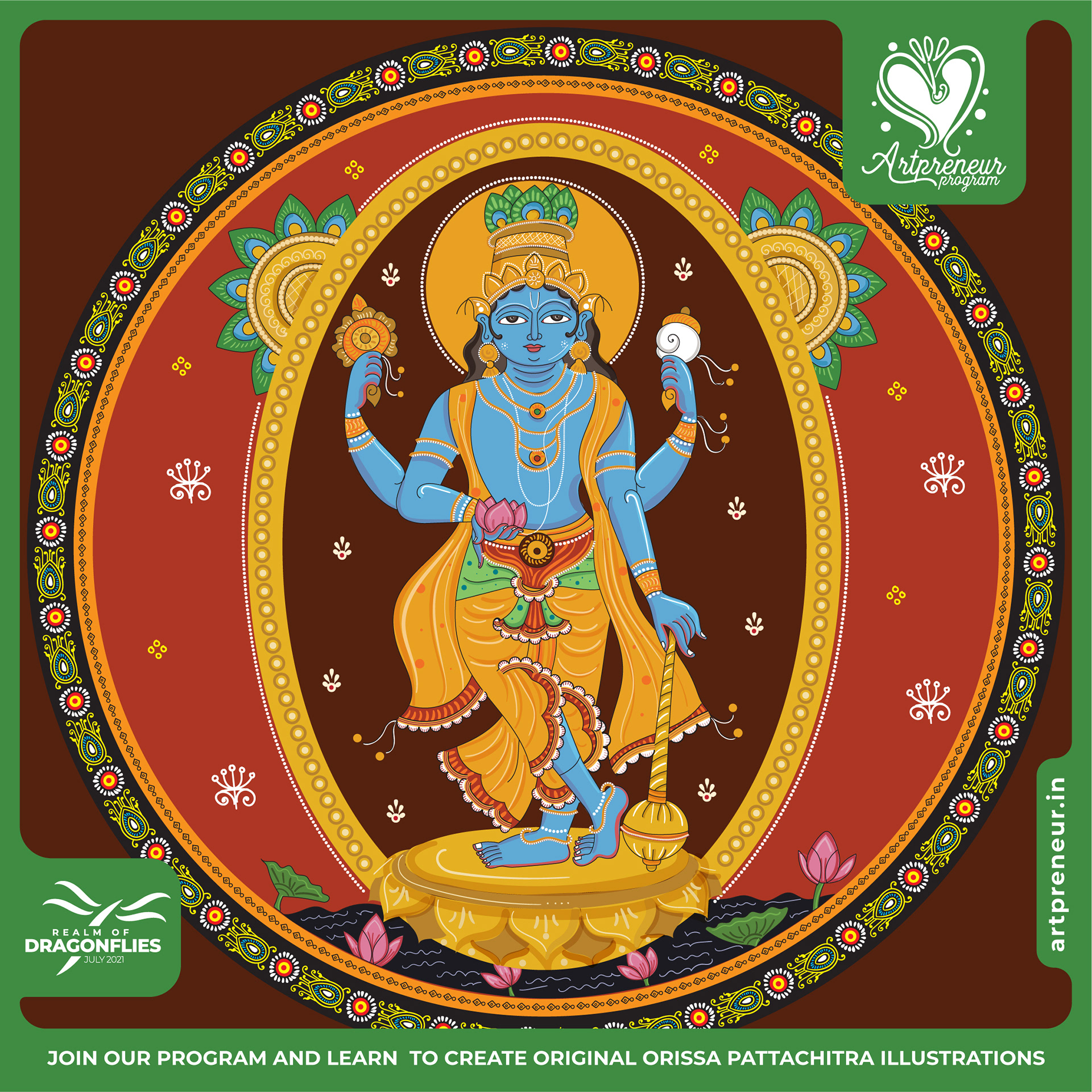 30 Orissa Pattachitra Indian folk illustrations: #29 Lord Vishnu