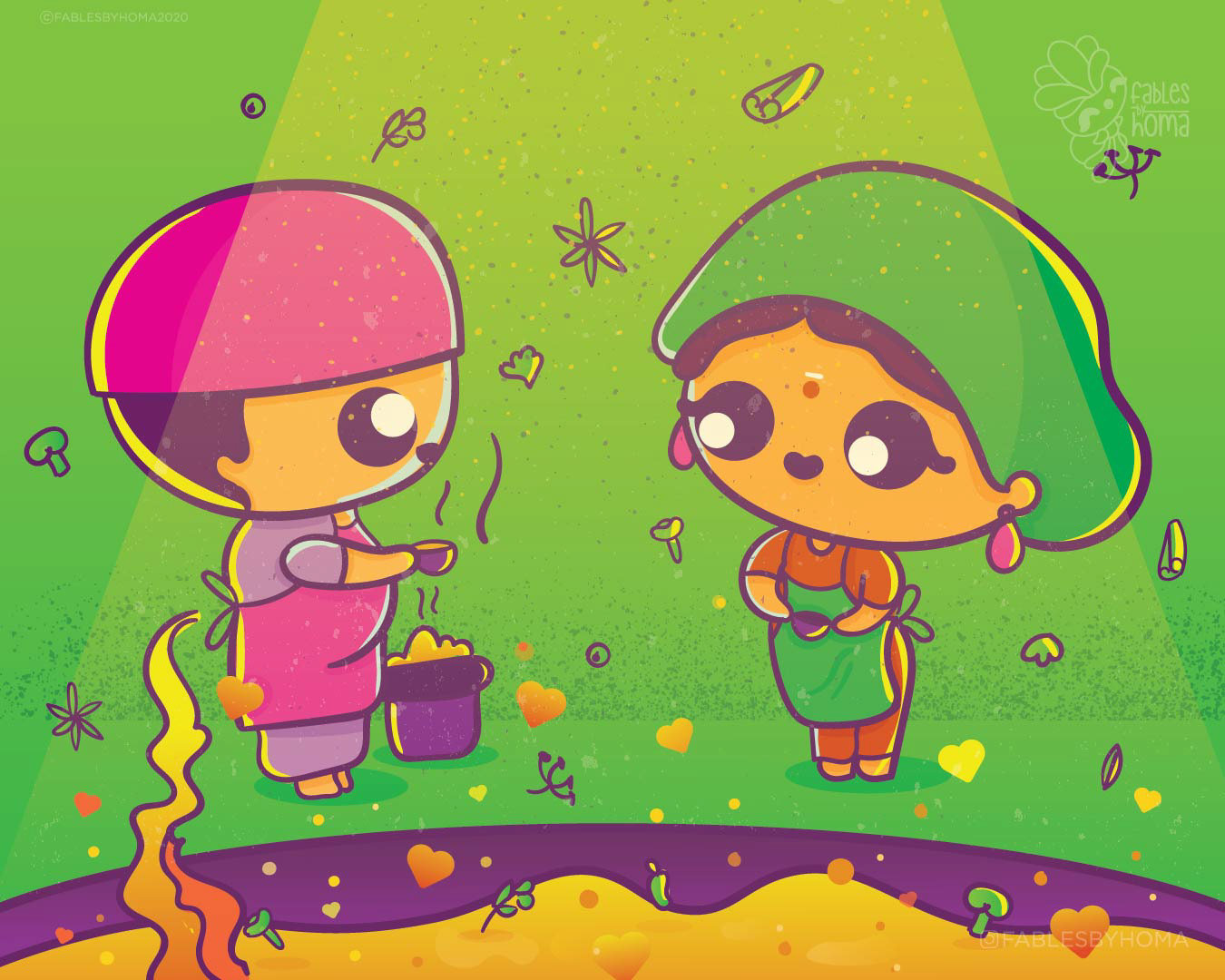 Japanese kawaii nouveau cute characters: #35 Kawaii friends in green fields