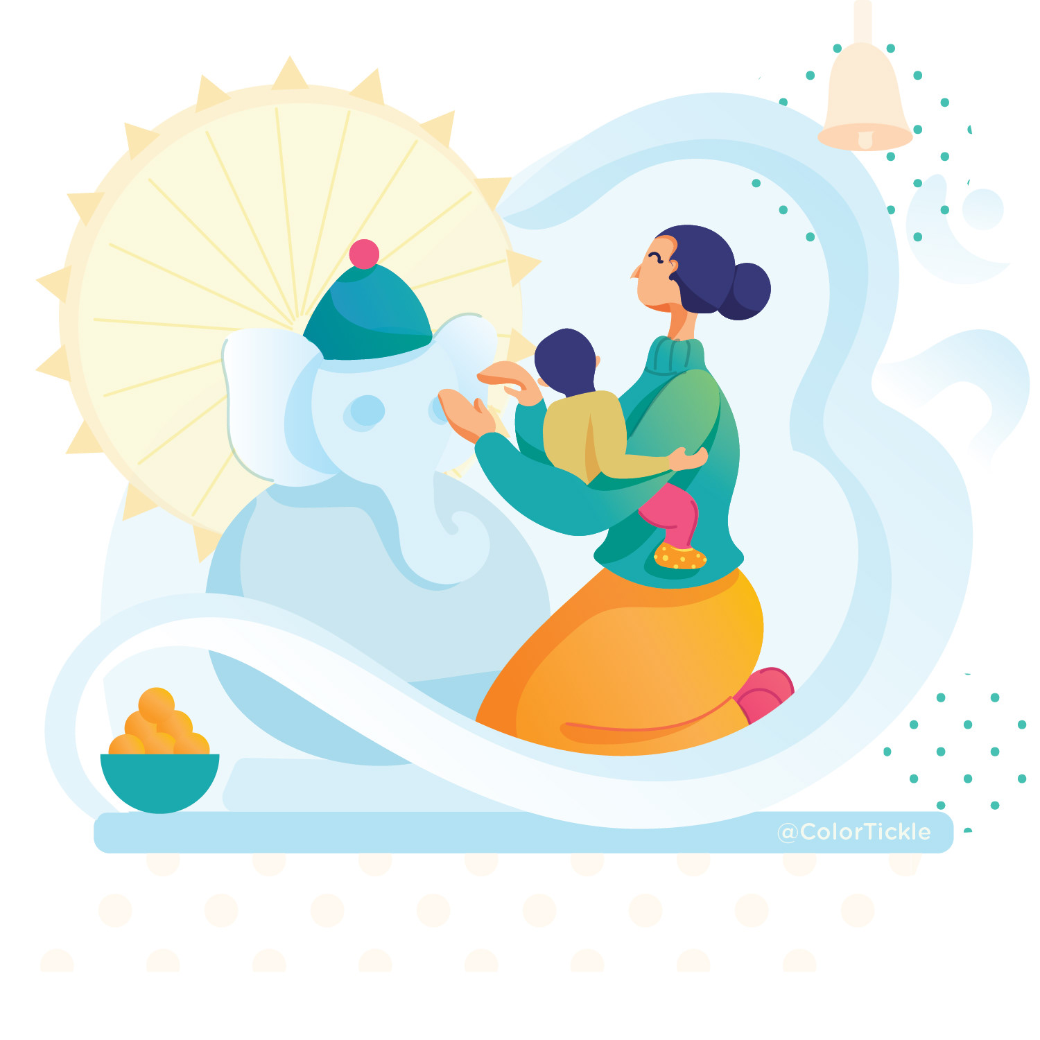 Winter in Chennai illustration series: woman making a snowman Ganesha