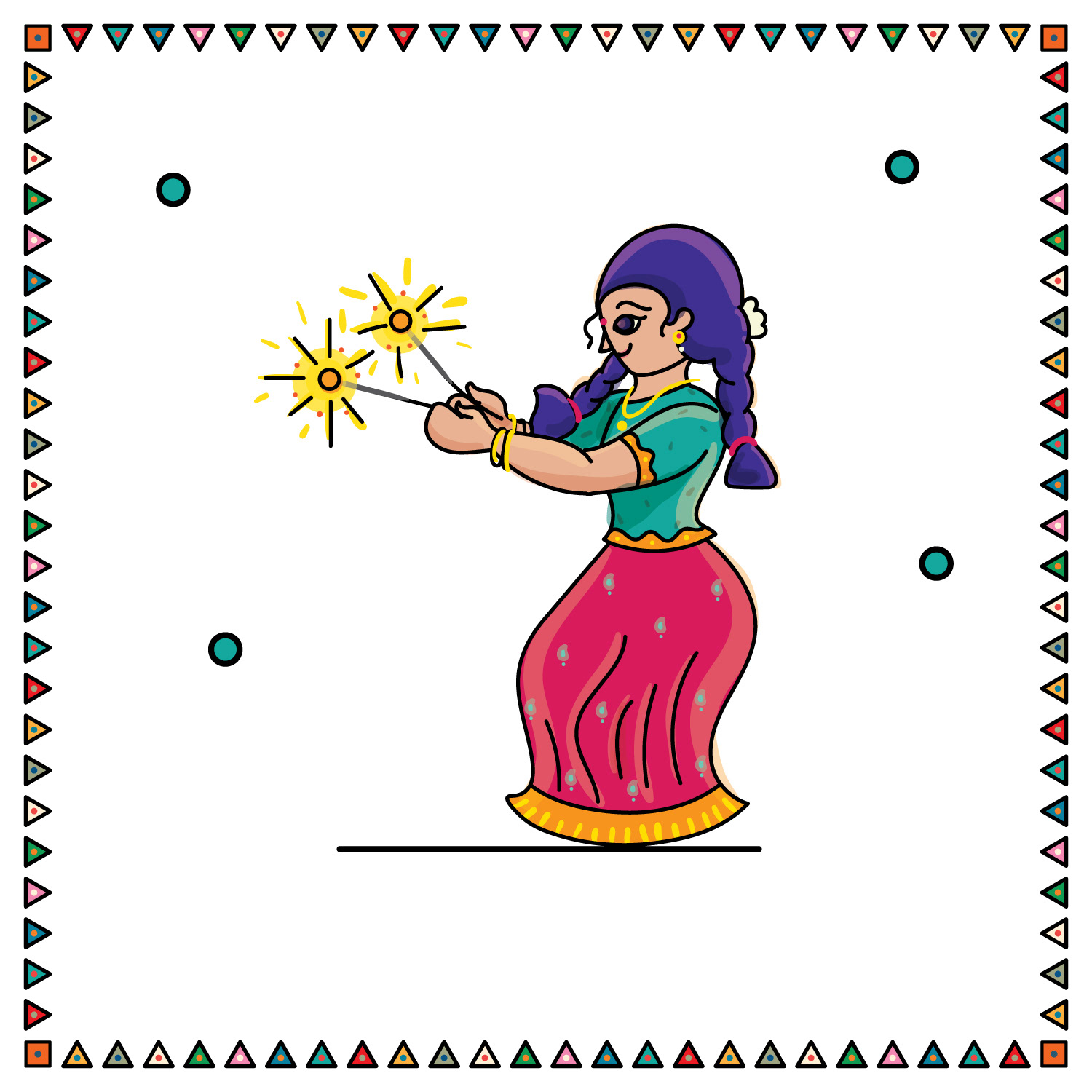 Sweet Kadai Diwali package illustration: girl holding a sparkler