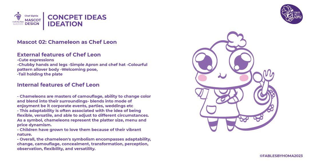 Craft My Plate catering app logo and mascot design: mascot concept idea of Chef Leon, a chameleon chef
