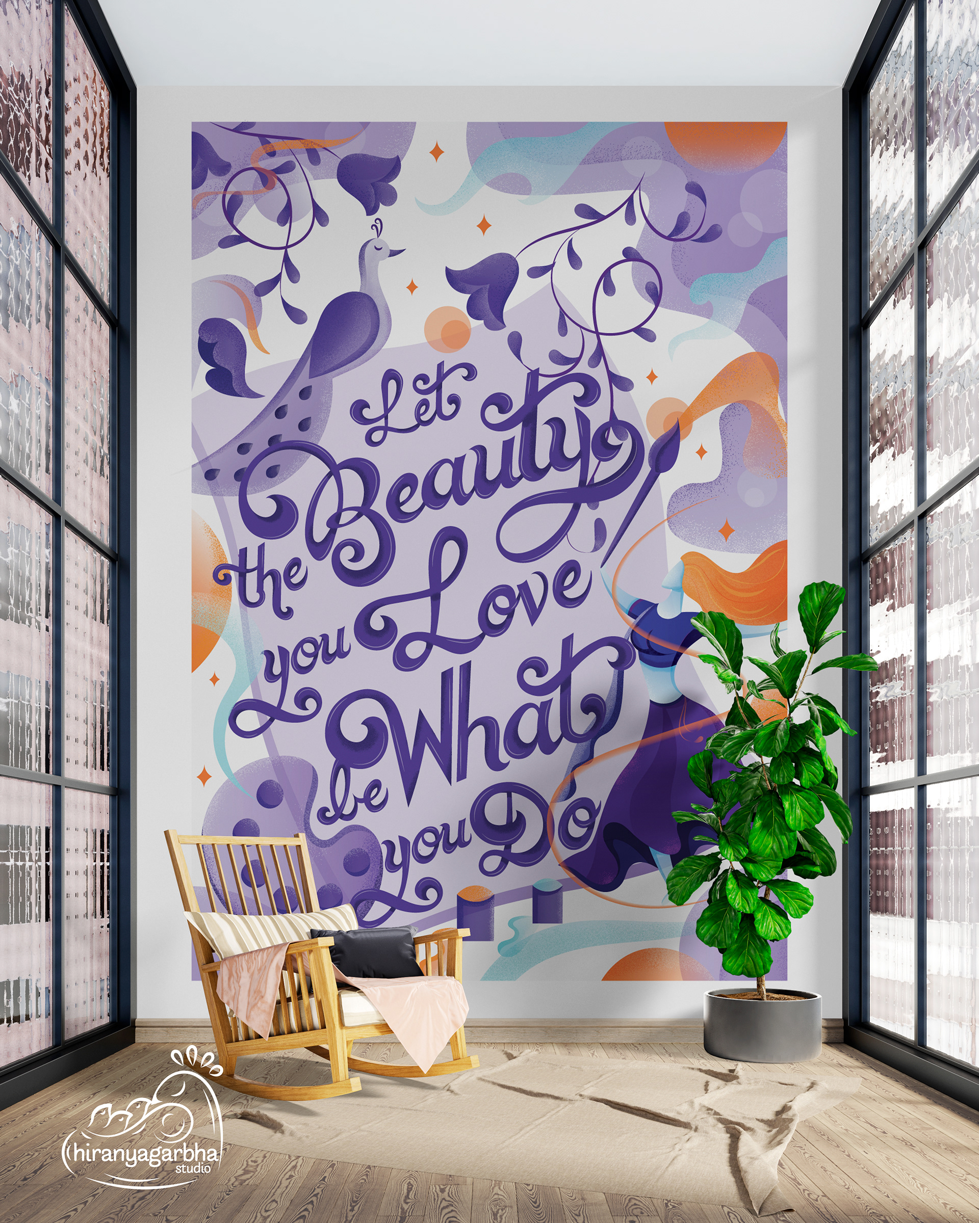 Passion illustrative lettering: framed lettering poster in a sunroom