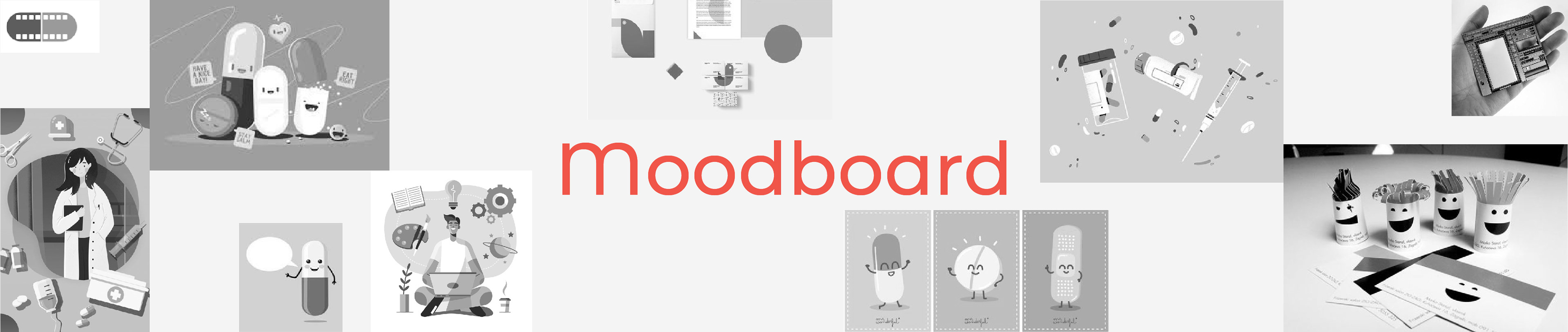 MED-bites medical education brand: moodboard strip of medical imagery