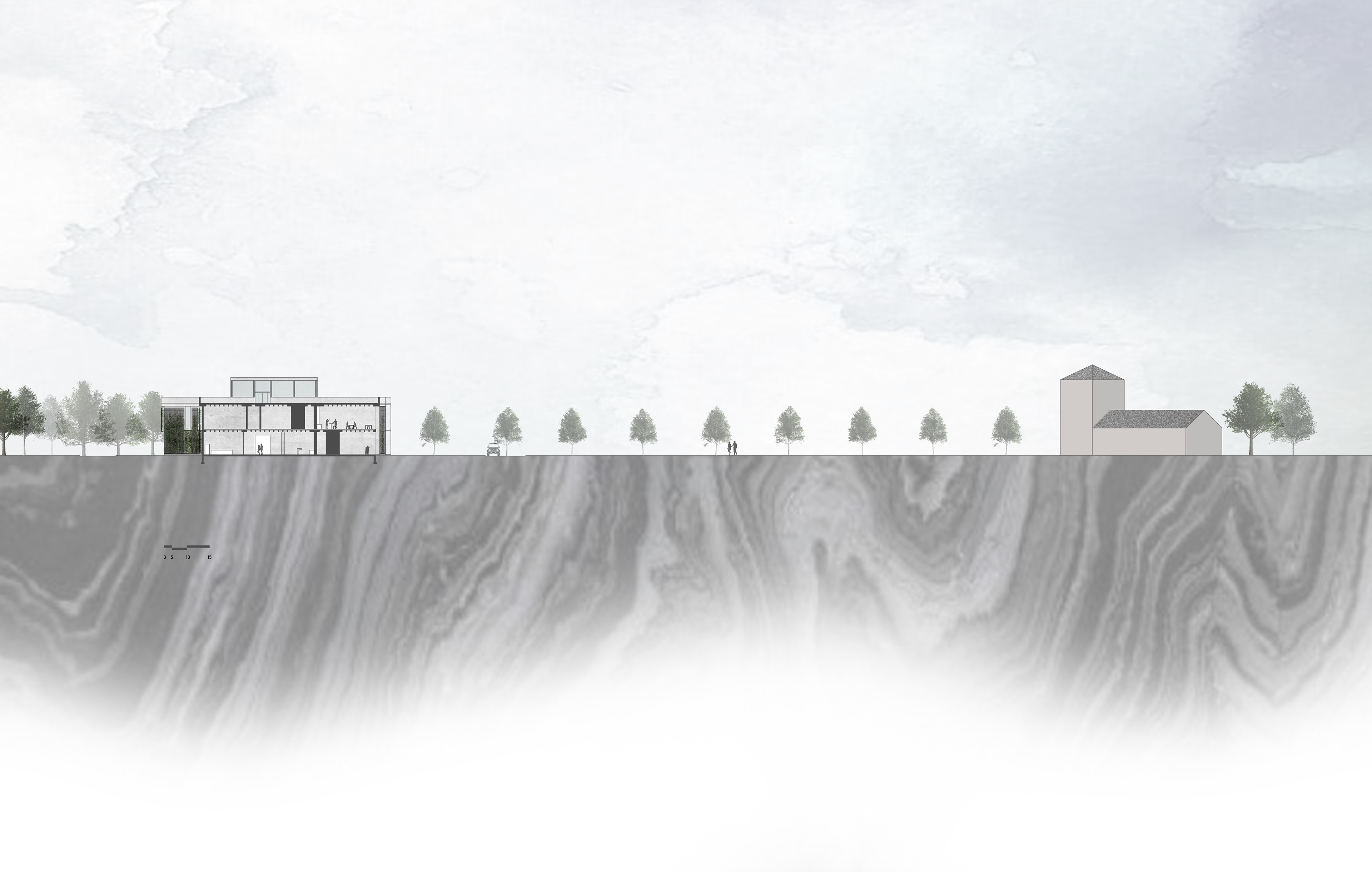 SITE & BUILDING SECTION TO CHURCH