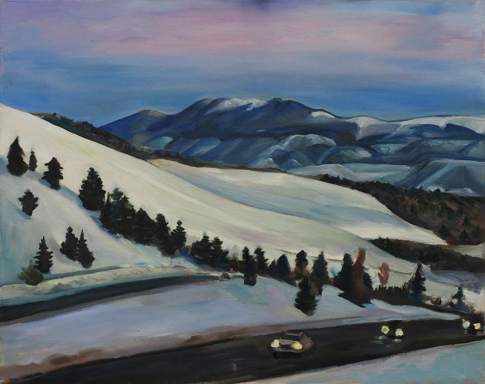 Lindy Phillips | Snowy Highway, oil on canvas