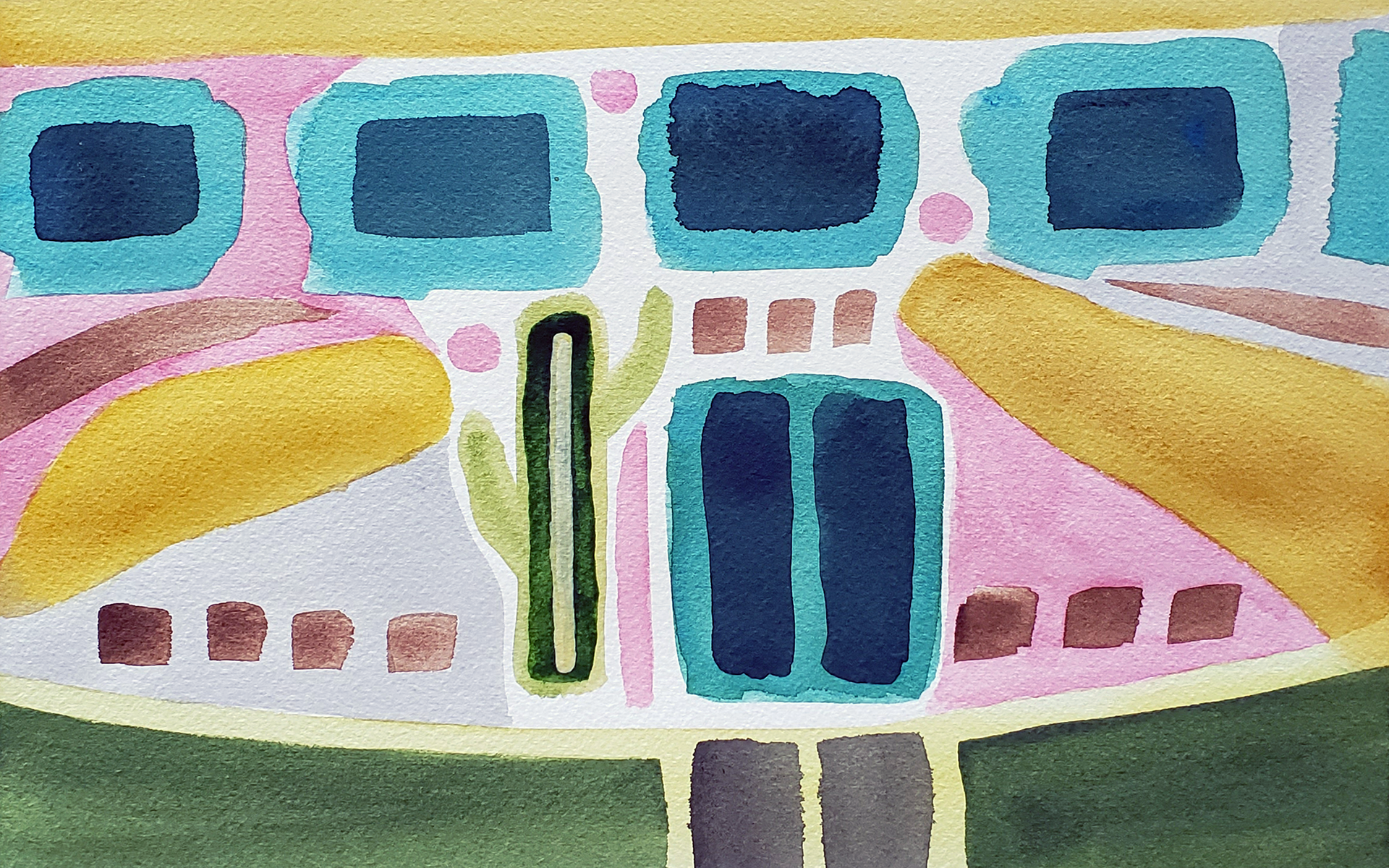 City Saguaro, 2025. Watercolor, 8 x 12 inches.