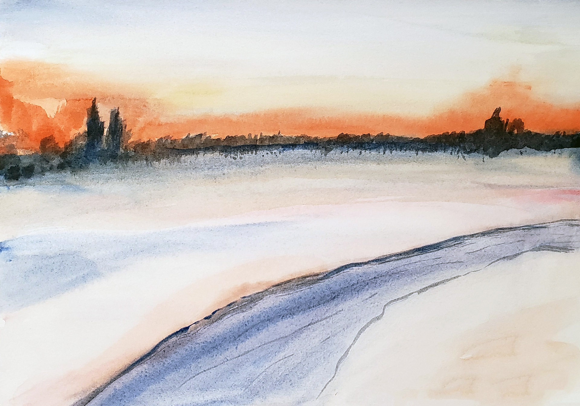 Matanuska River Park Overlook, Alaska, 2024. Watercolor, 7 x 10 inches.