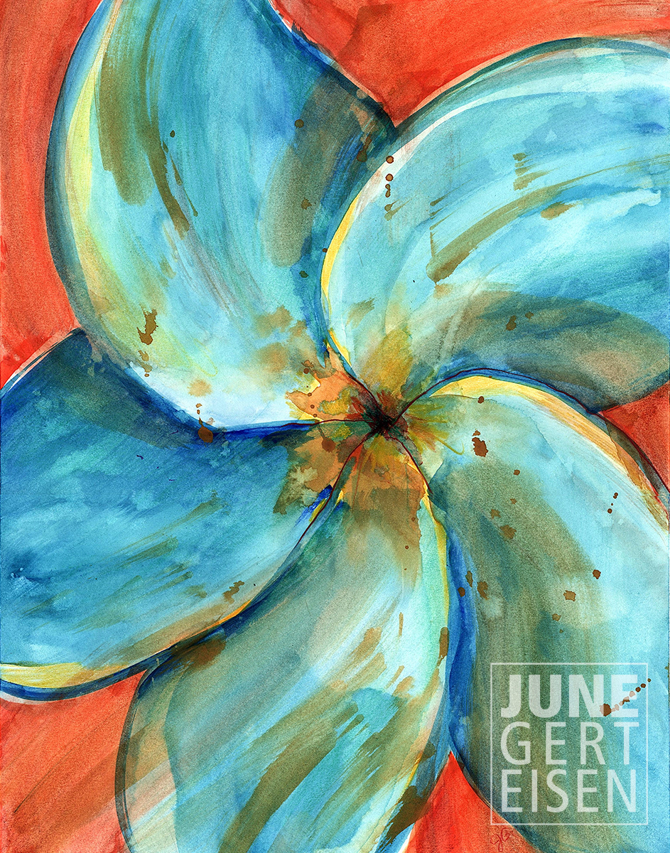 Blue Plumeria, 2020. Watercolor, 14 x 11 inches.