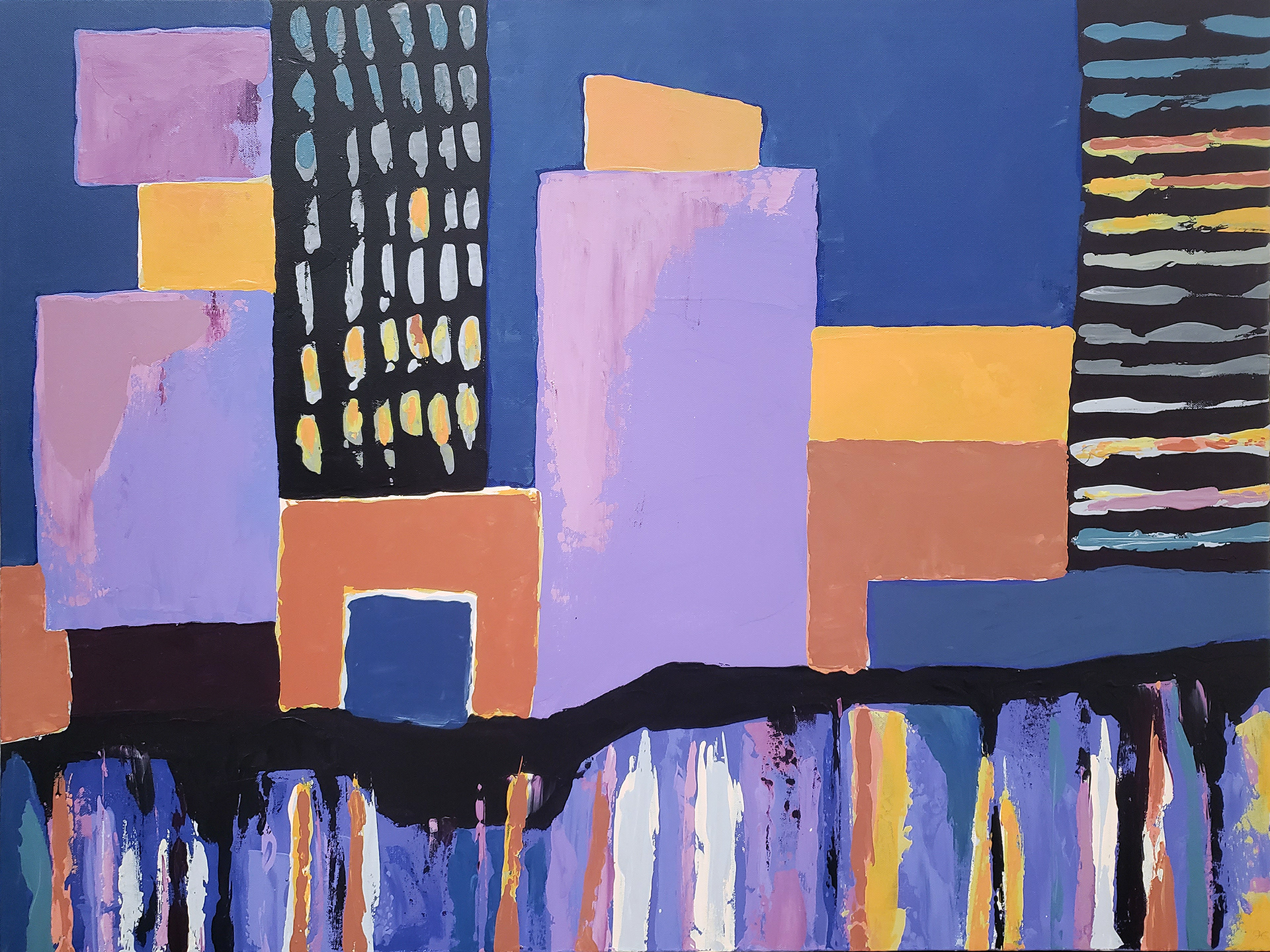 Oslo at Night, 2022. Acrylic on canvas, 30 x 40 inches.