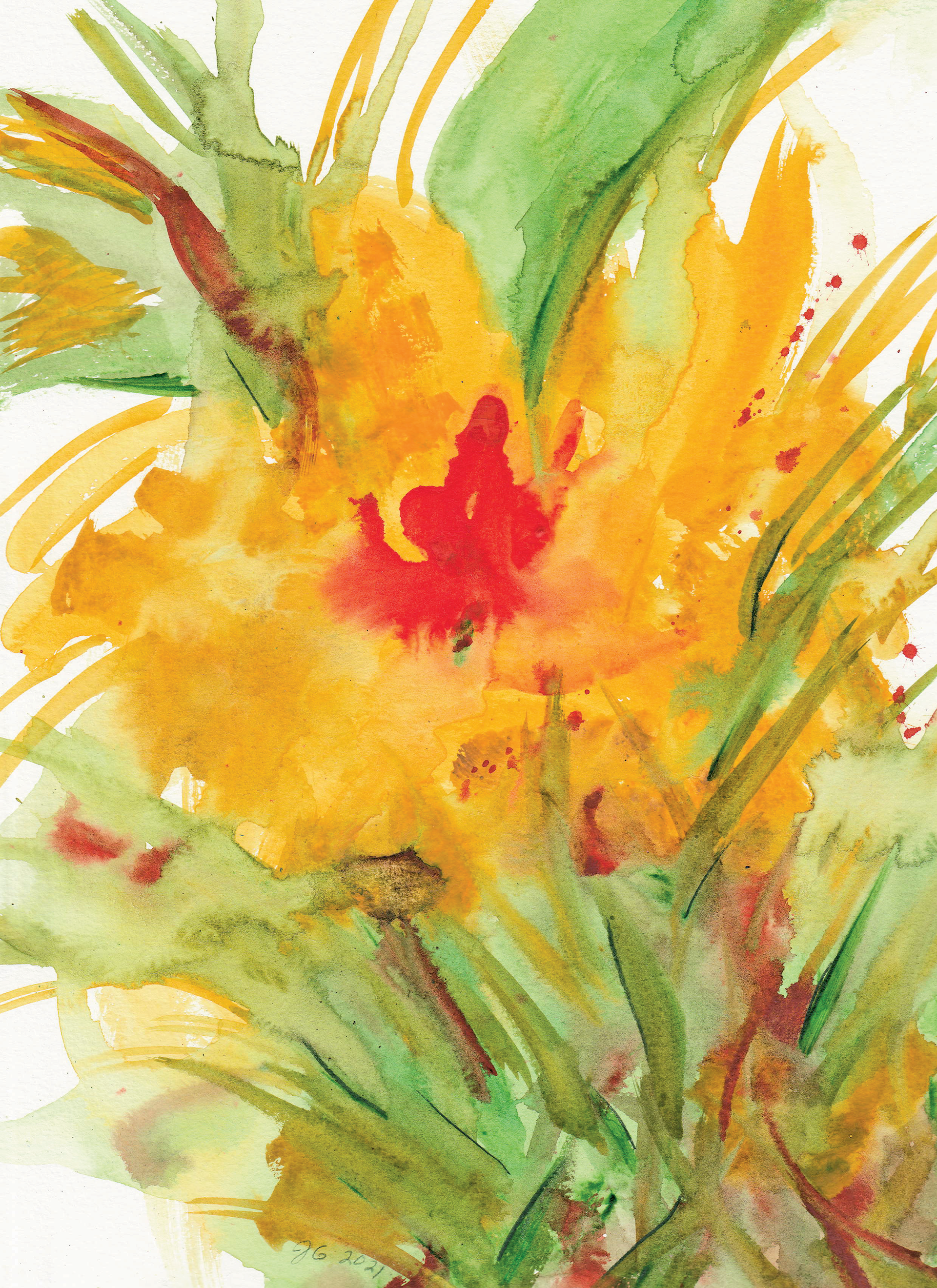 SOLD - Yellow Hibiscus, 2021. Watercolor, 12 x 9 inches.