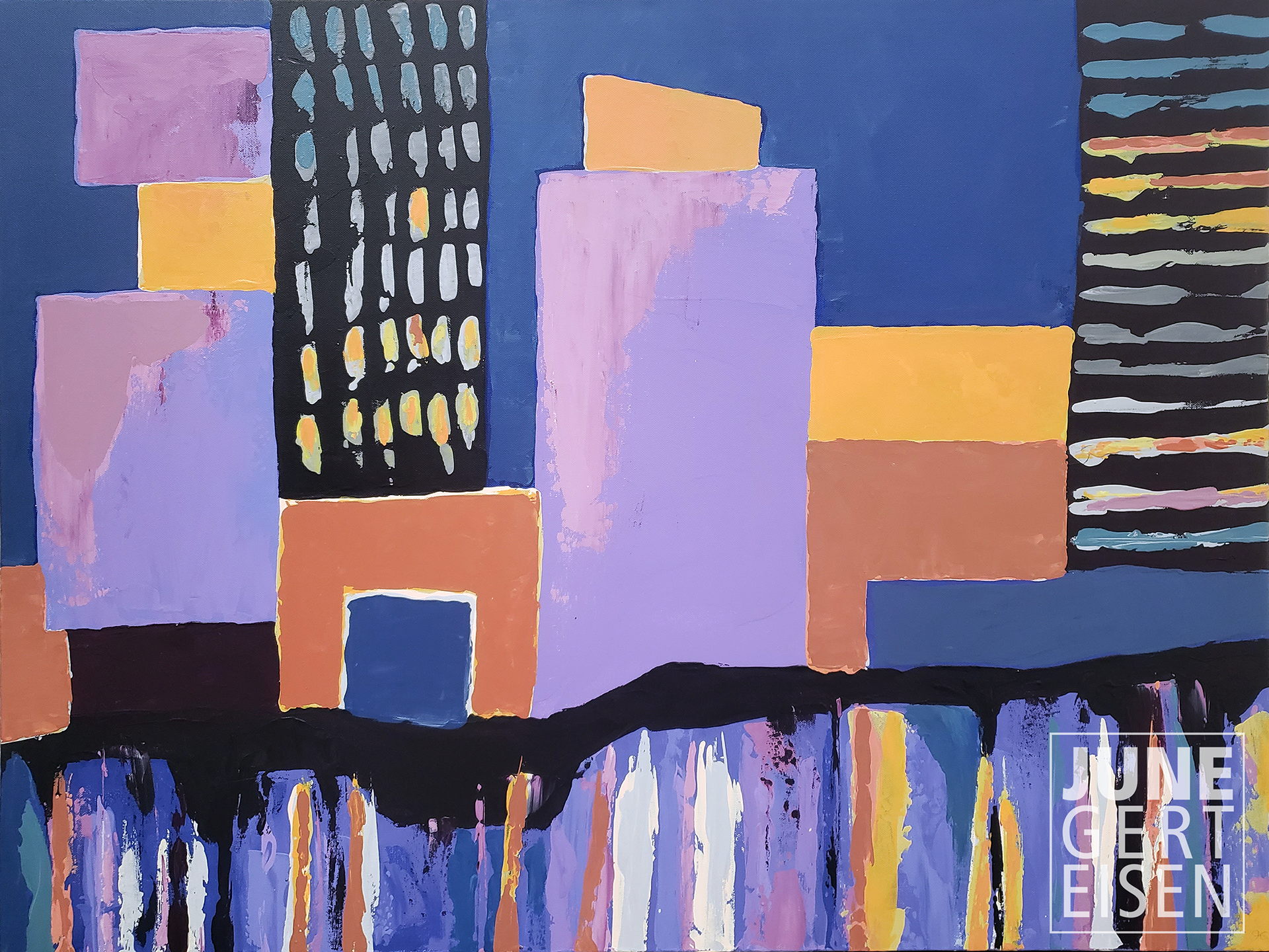 Oslo at Night, 2022. Acrylic on canvas, 30 x 40 inches.