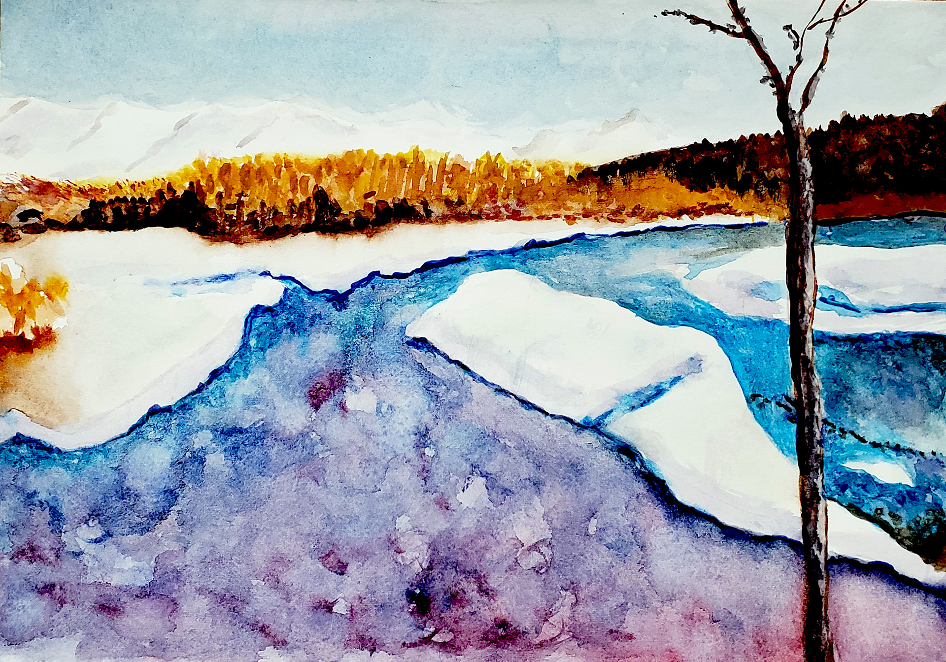 Matanuska River Park Overlook, Alaska, 2024. Watercolor, 7 x 10 inches.