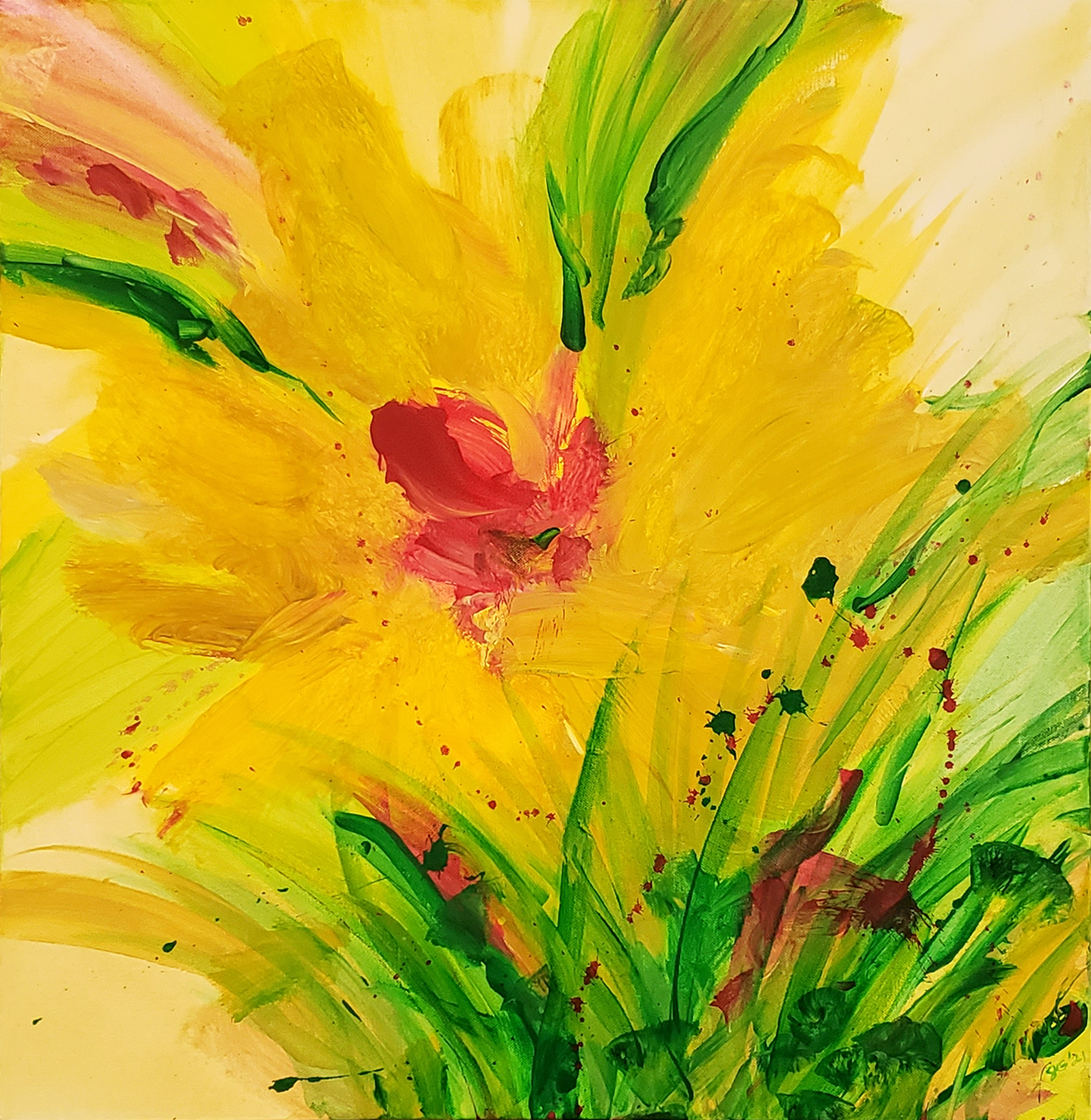 SOLD - Yellow Hibiscus, 2021. Acrylic, 24 x 24 inches.