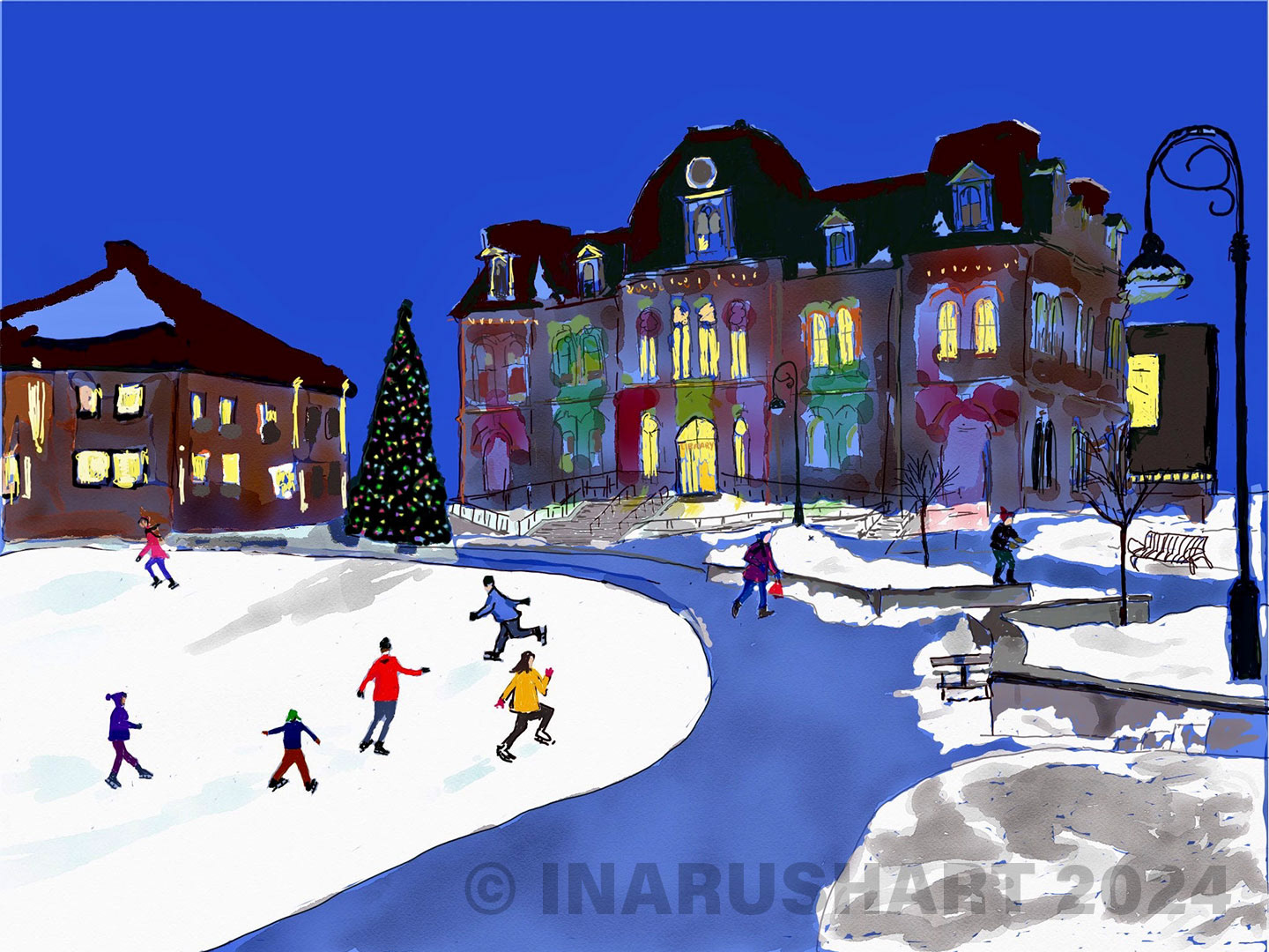 Christmas Library Night Skaters