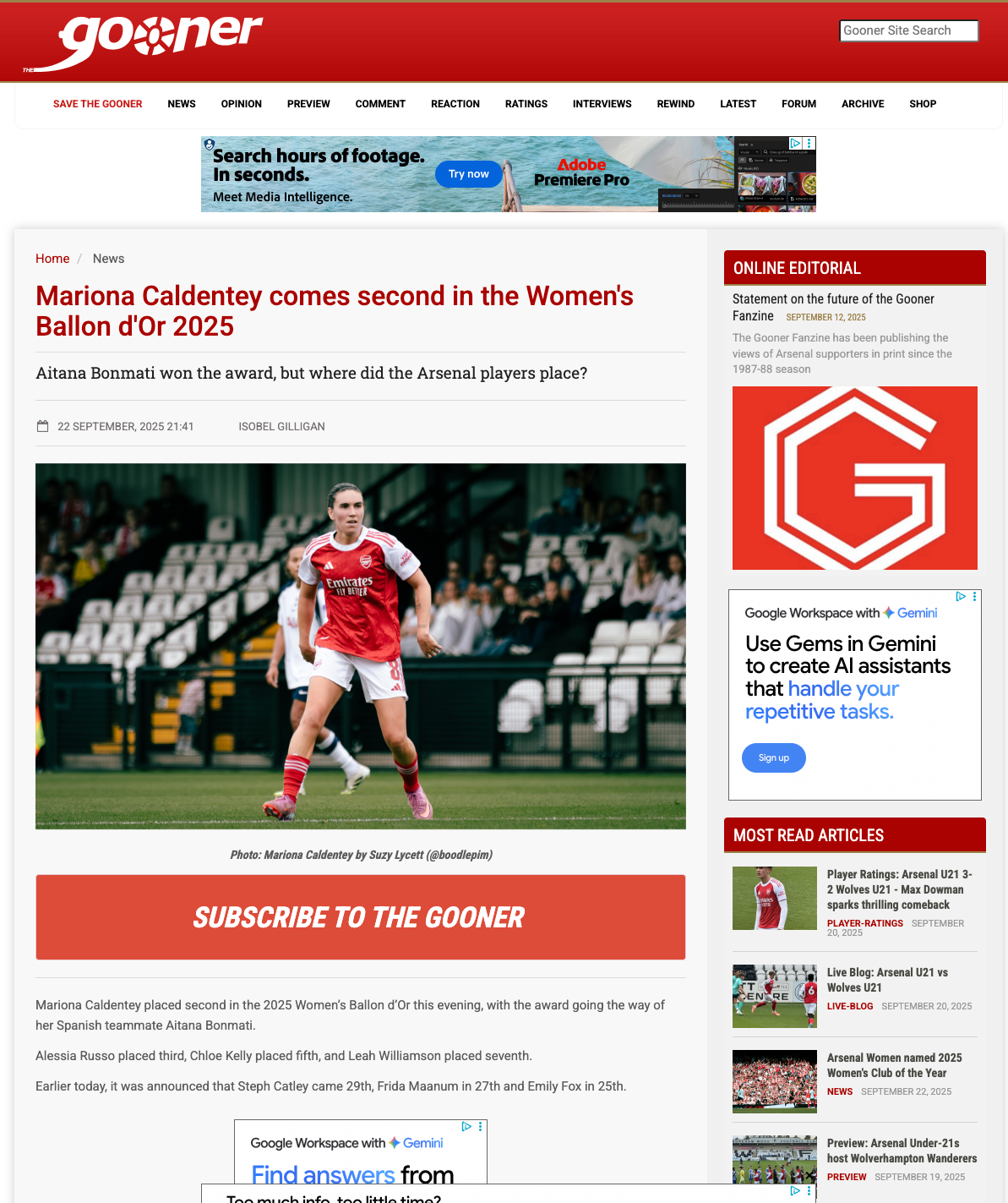 Published on the online Gooner Fanzine