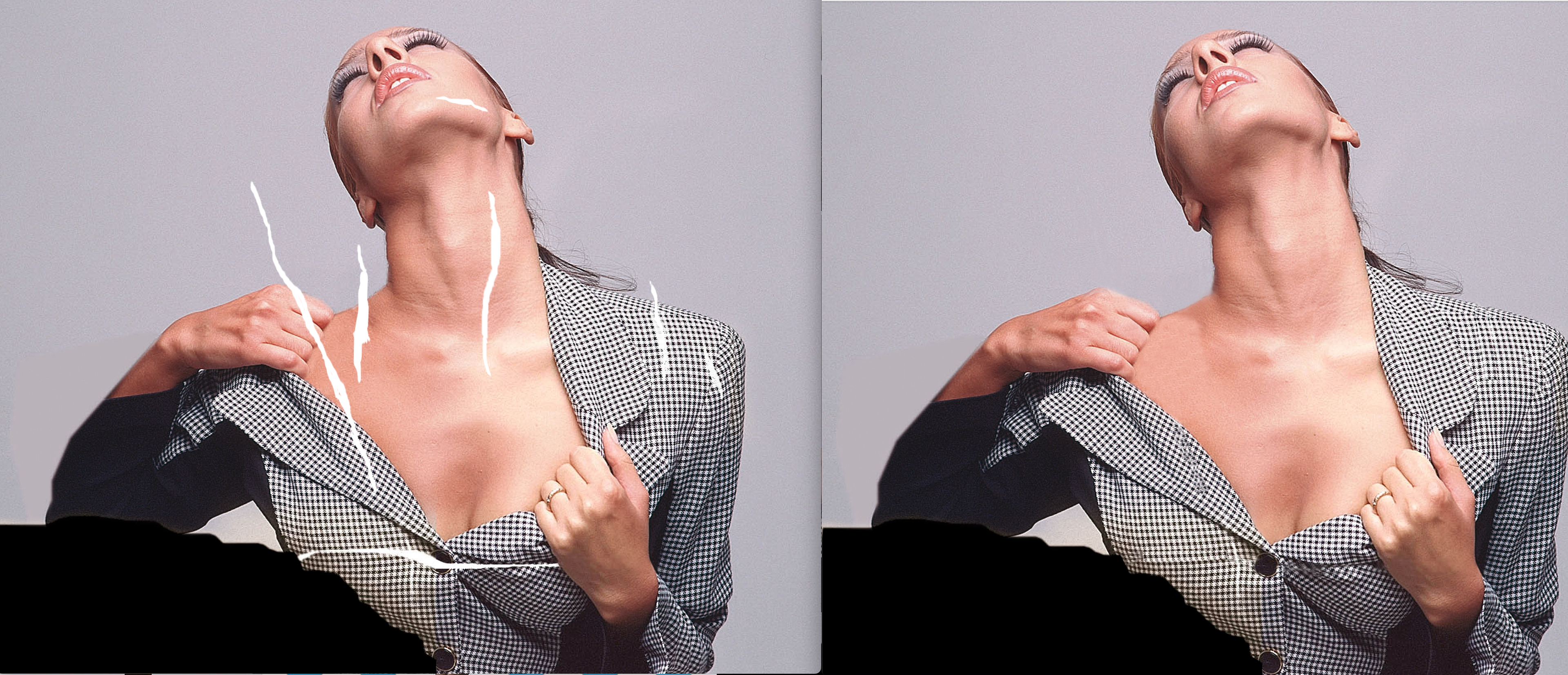 Retusjering før/etter med Photoshop.