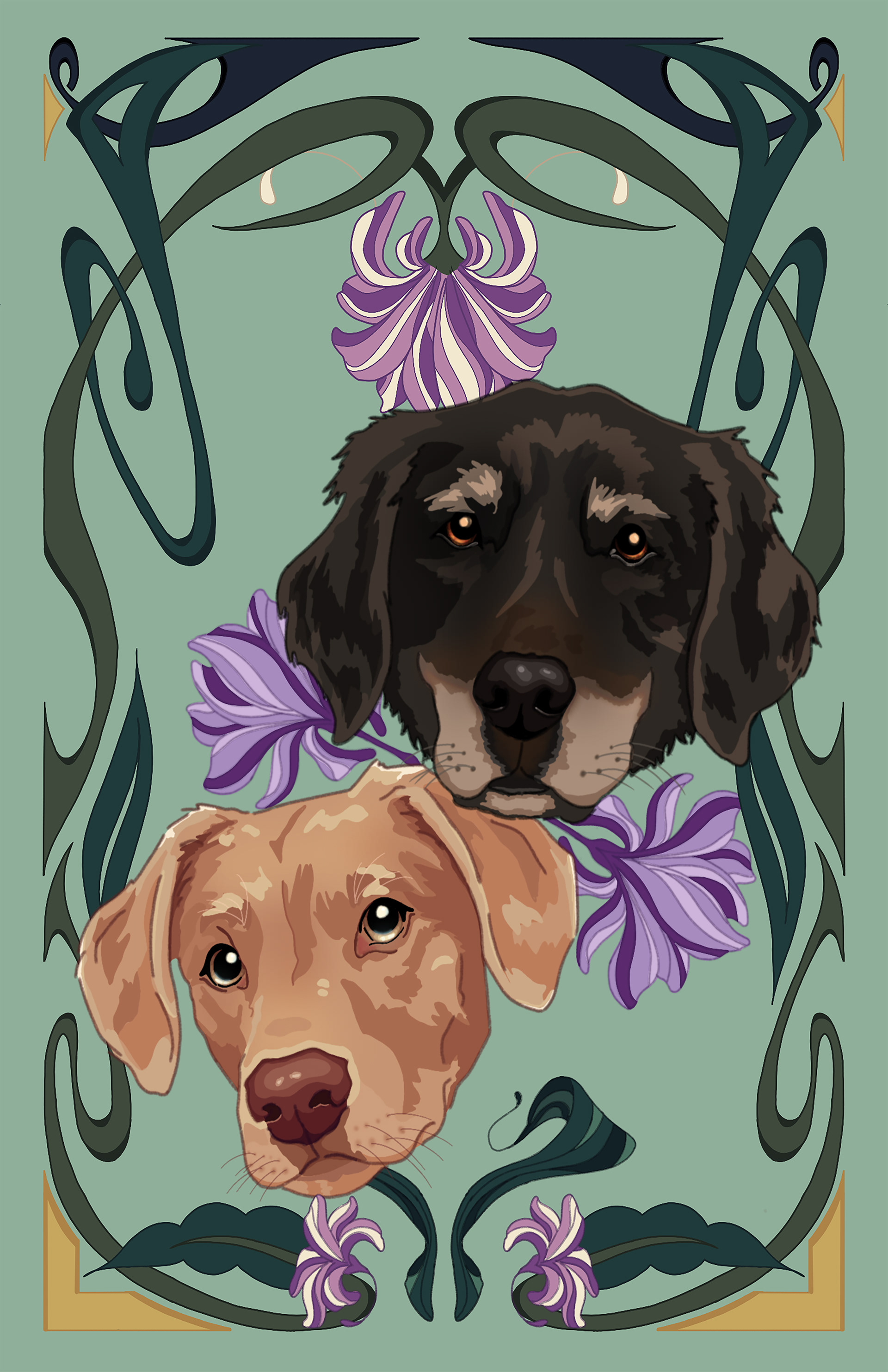 A poster of my dogs in the Art Nouveau style