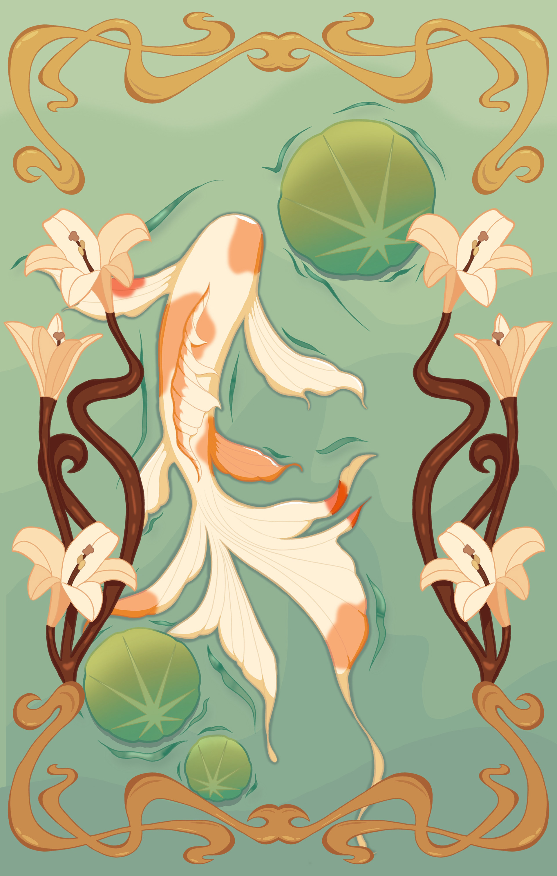 Koi fish poster in the Art Nouveau style