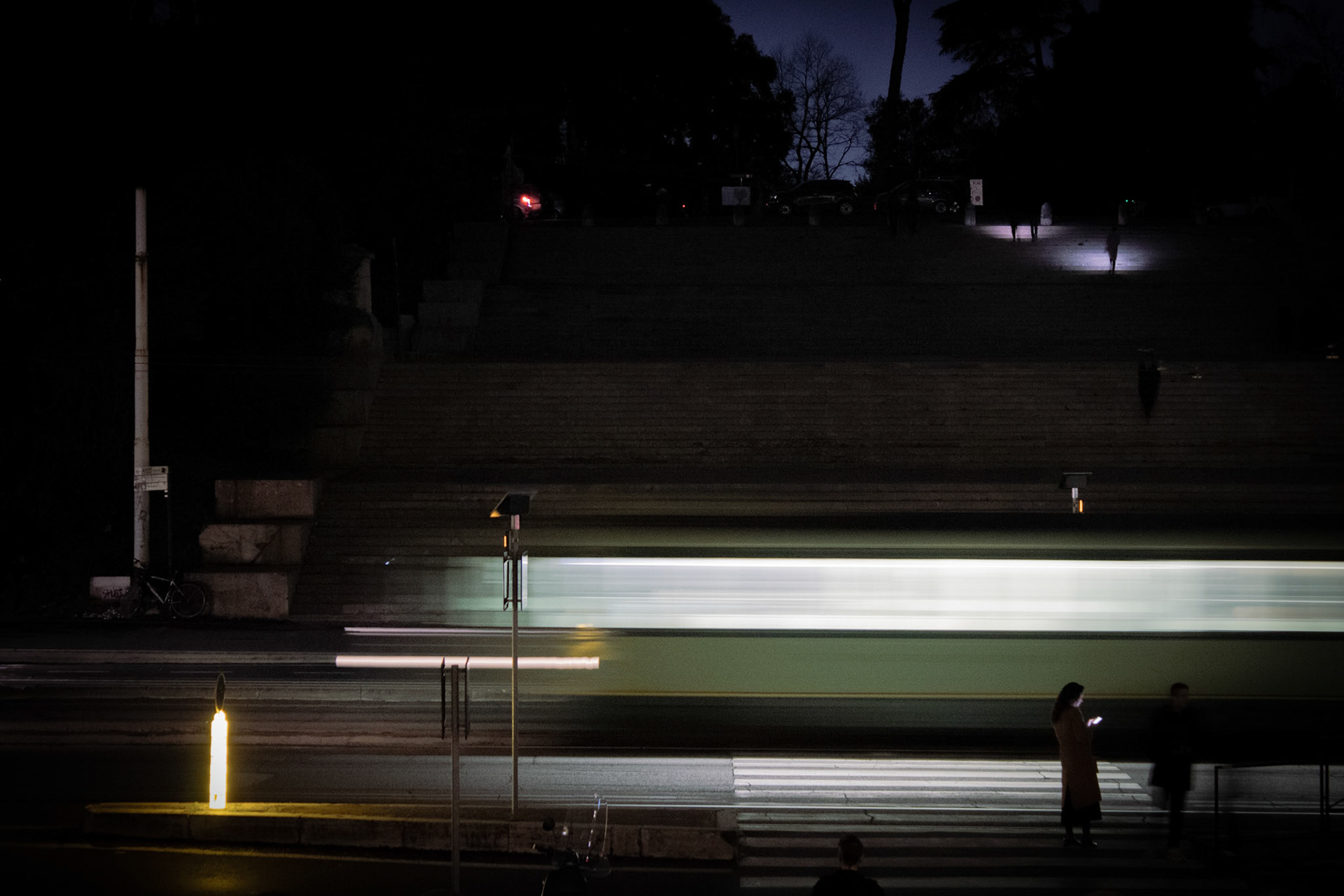 tram at night
