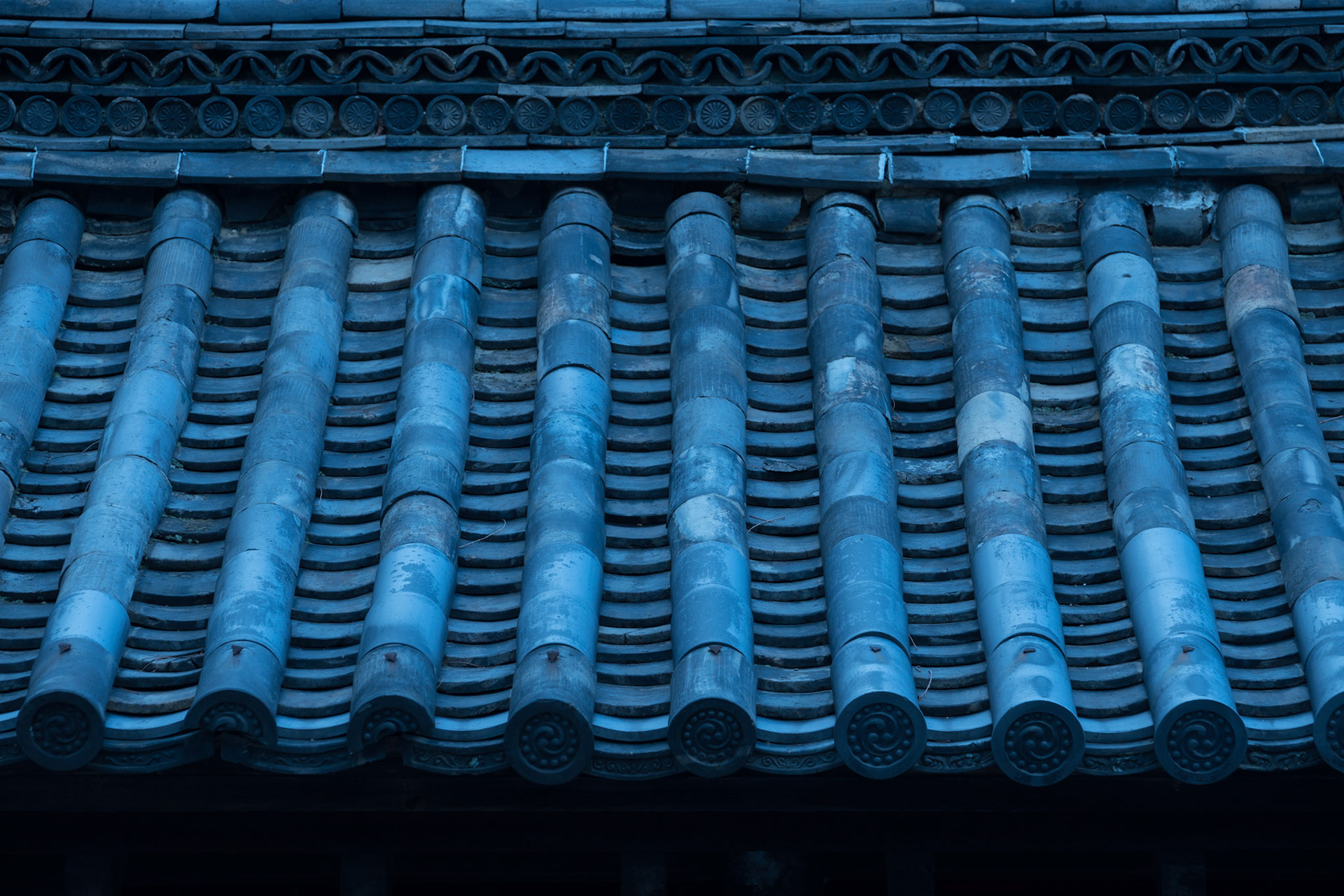 Traditional Japanese house roof tiles in Kyoto.