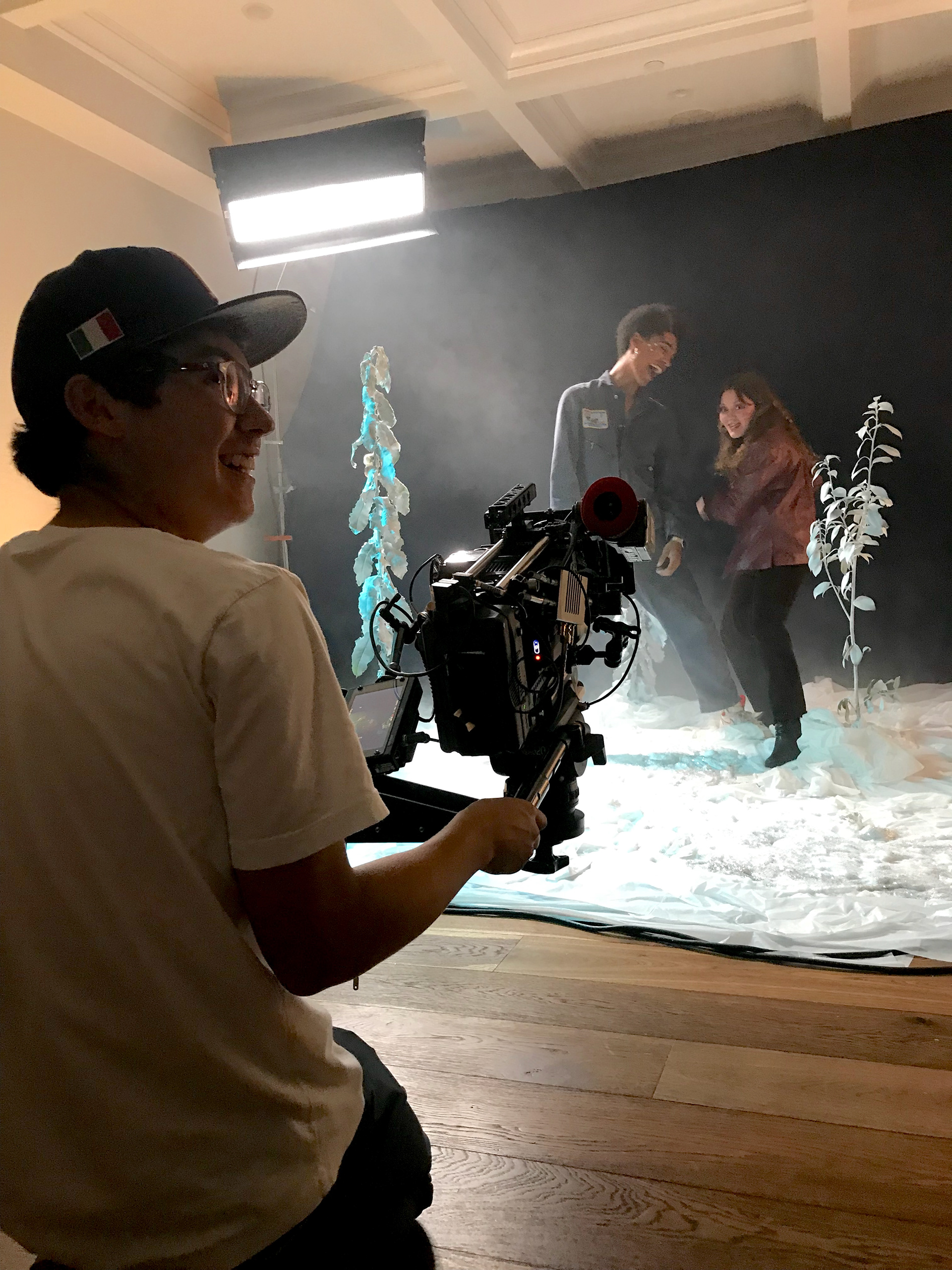 DP Joji Baratelli with actors Jens Astrup and Lucy Evans-Rippy