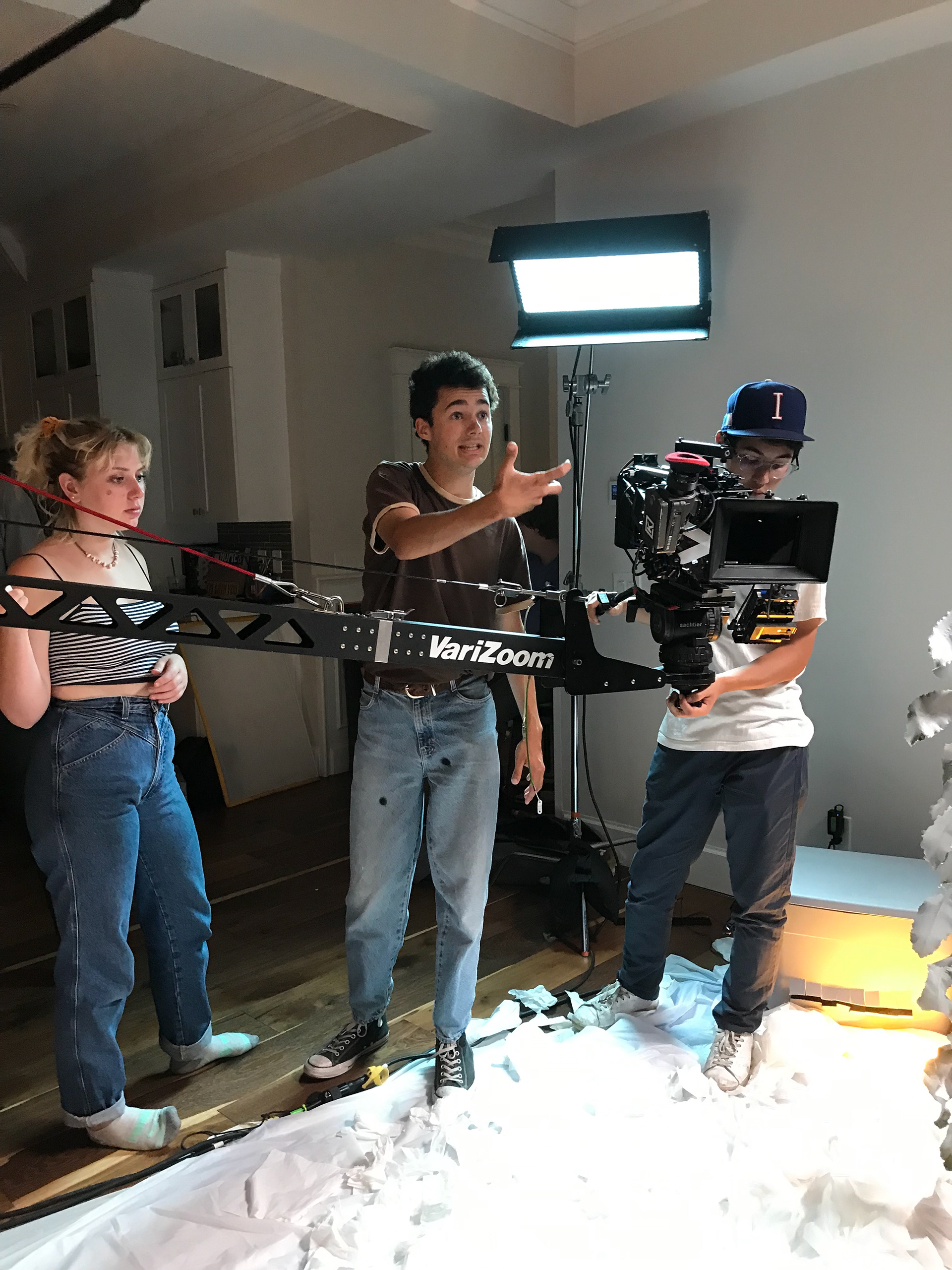 Producer Chelsea Eisen, Director Austin Combs-Perez, and DP Joji Baratelli on set of Star Juice