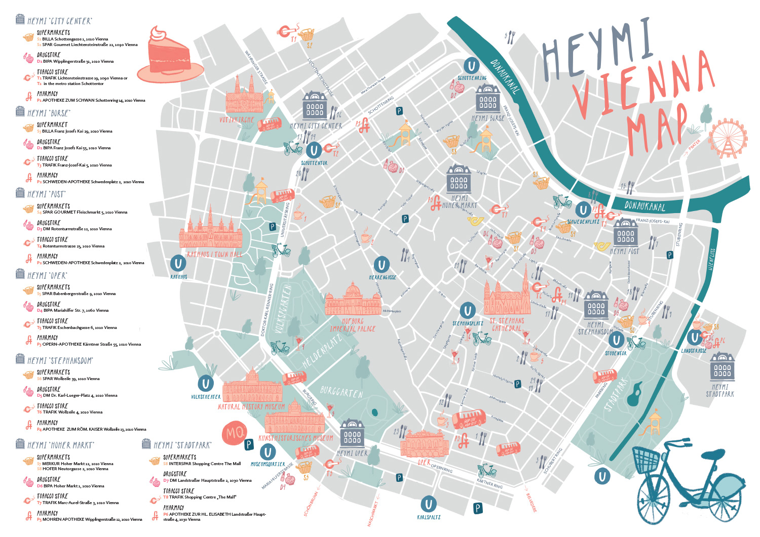 illustration, wien, zentrum, karte, plan, erster bezirk, digital, sightseeing, tourismus, folder