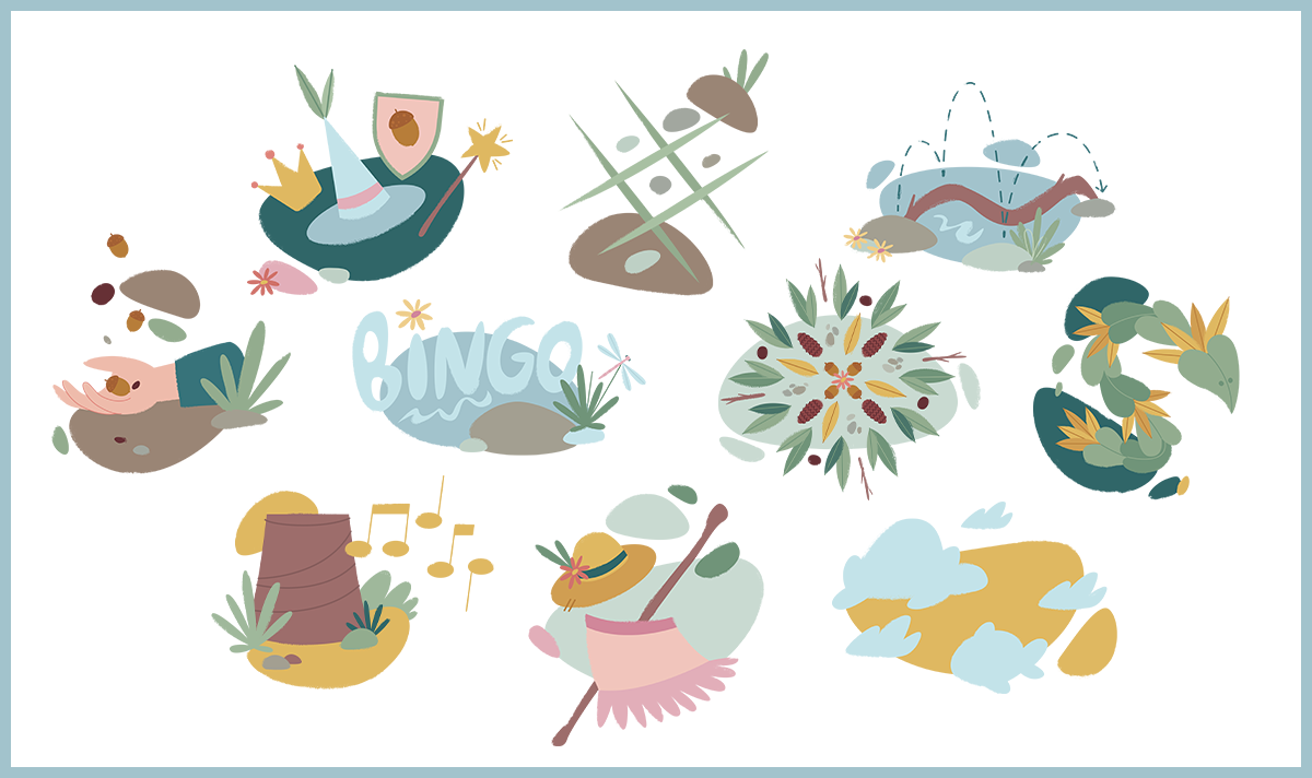 Vektor, Illustration, Icons, Spielen, Kinderbuch, Editorial, Wien, Maria Kondratieva, Yay.mk, Illustratorin, Spielen, Wandern