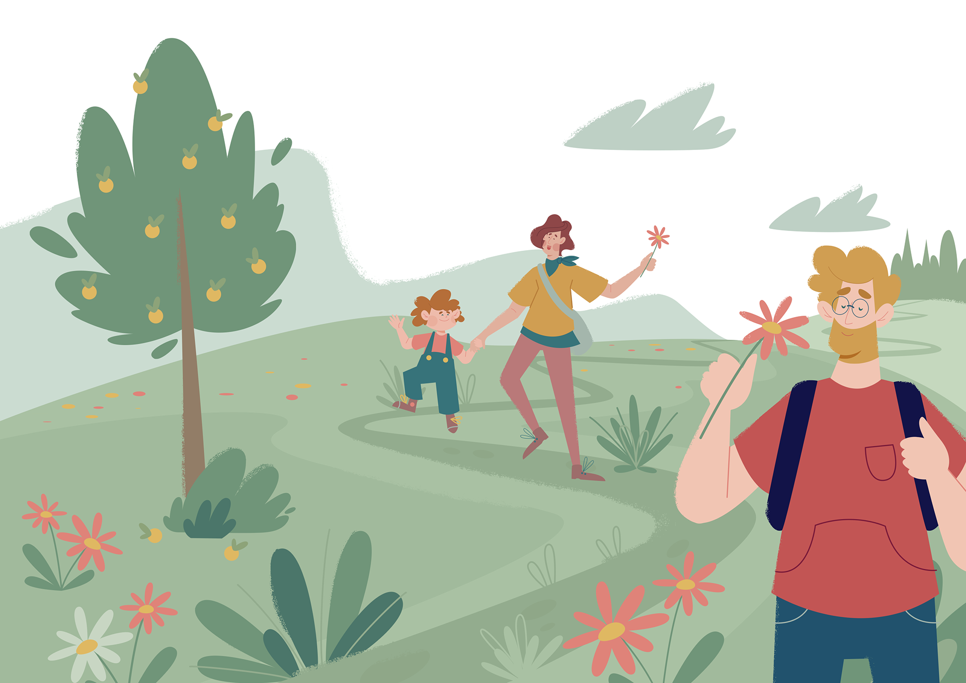 Kinderbuch, Vektor, Illustration, Familie, Wandern, Wanderdörfer, Wien, Land, Maria Kondratieva, Illustratorin, Wien, Yaymk