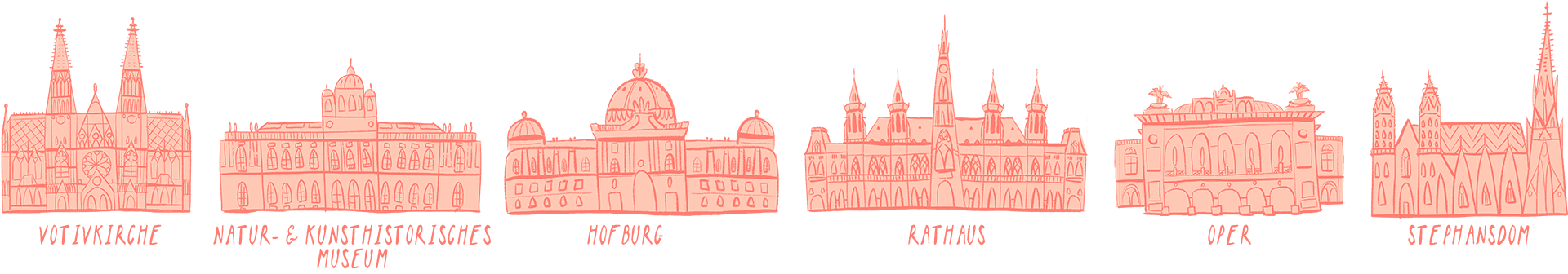 illustration, sights, sightseeing, wien, vienna, tourismus, icons, digital, votivkirche, museum, hofburg, rathaus, oper, stephansdom