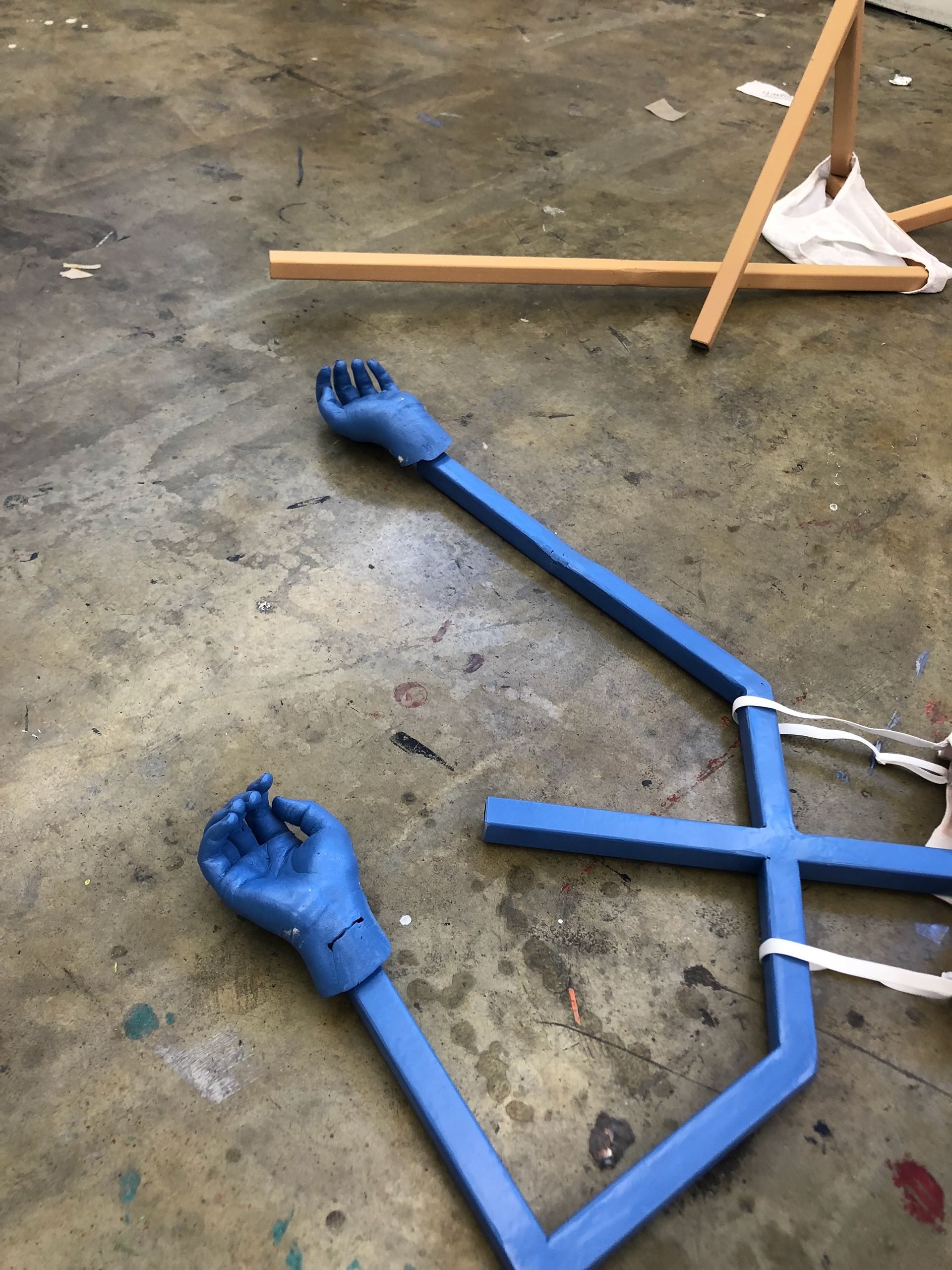 Before, During, After, painted and welded steel, plaster cast, 2019.
