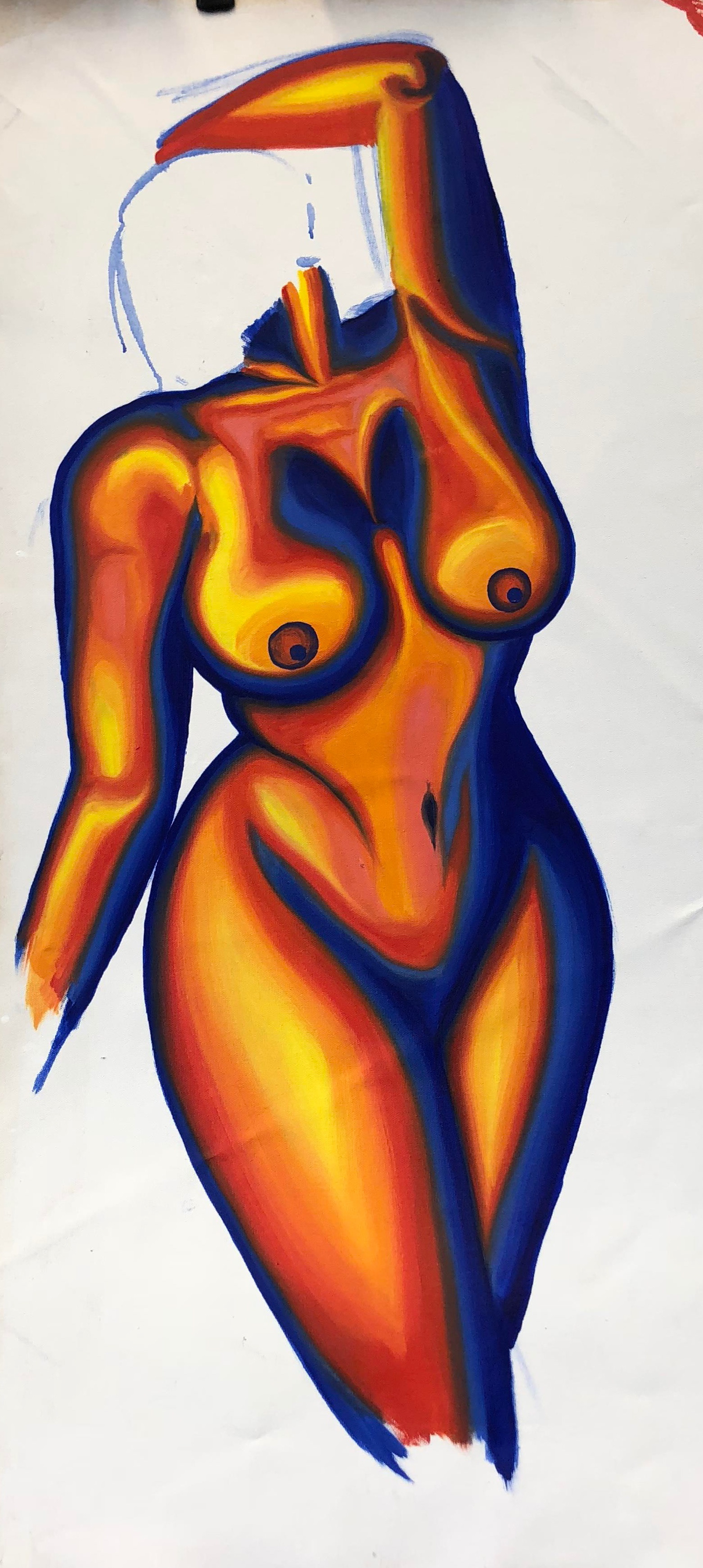 One woman, oil on loose canvas, 2019