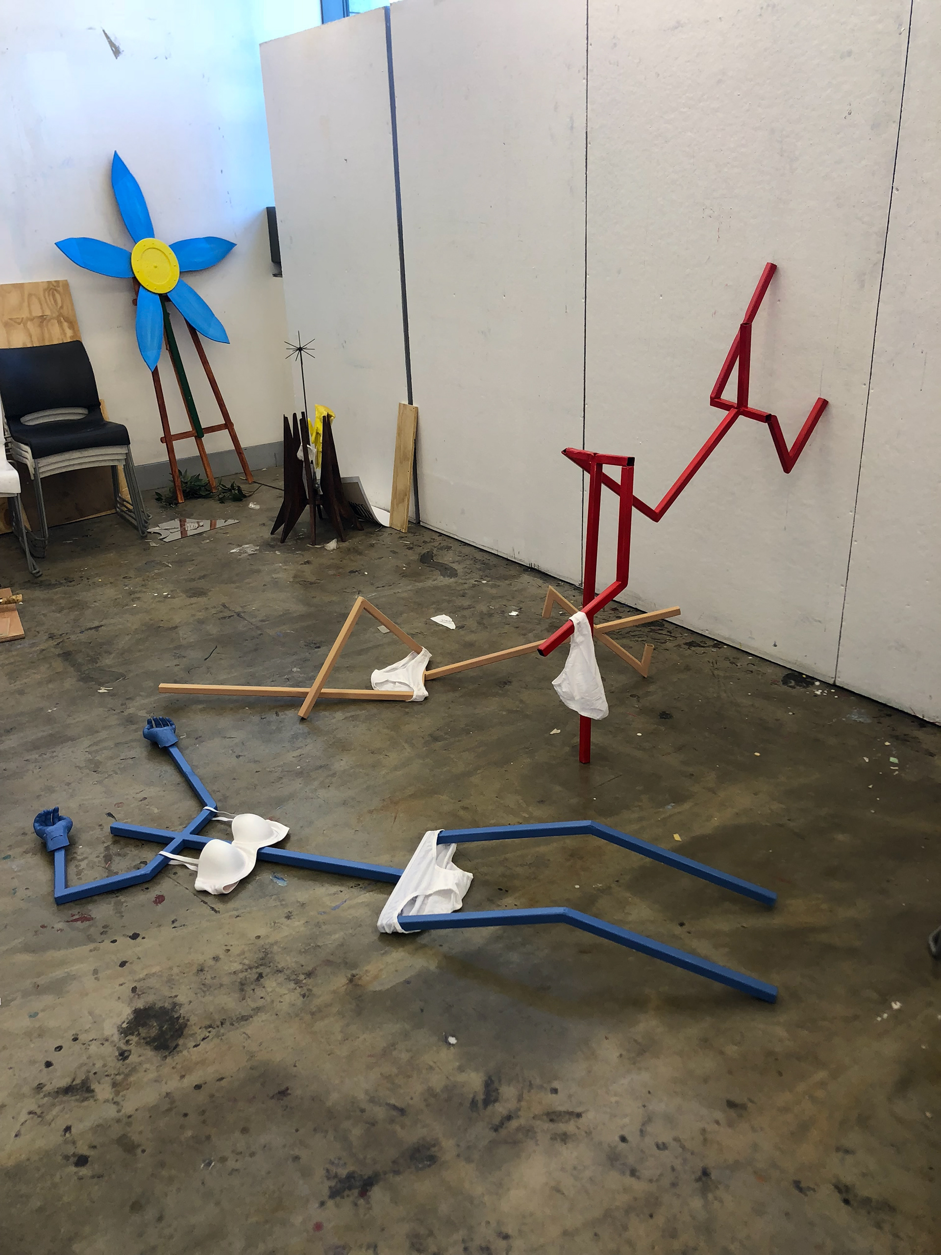 Before, During, After, painted and welded steel, plaster cast, 2019.