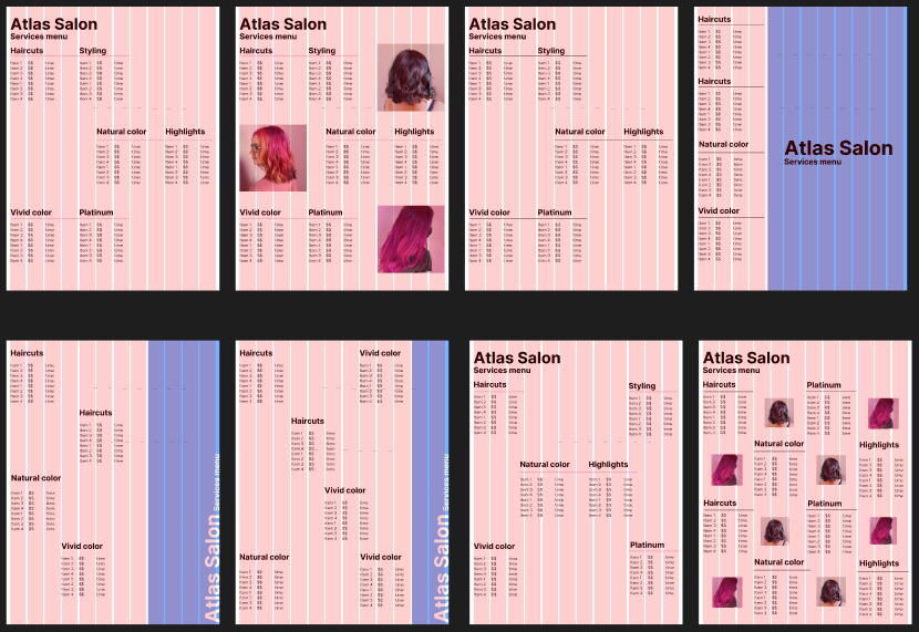 Menu layout exploration