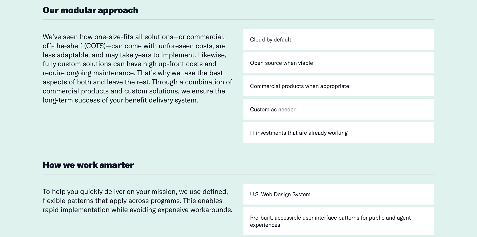 Screenshot of benefit delivery systems landing page. Design is not mine. 
