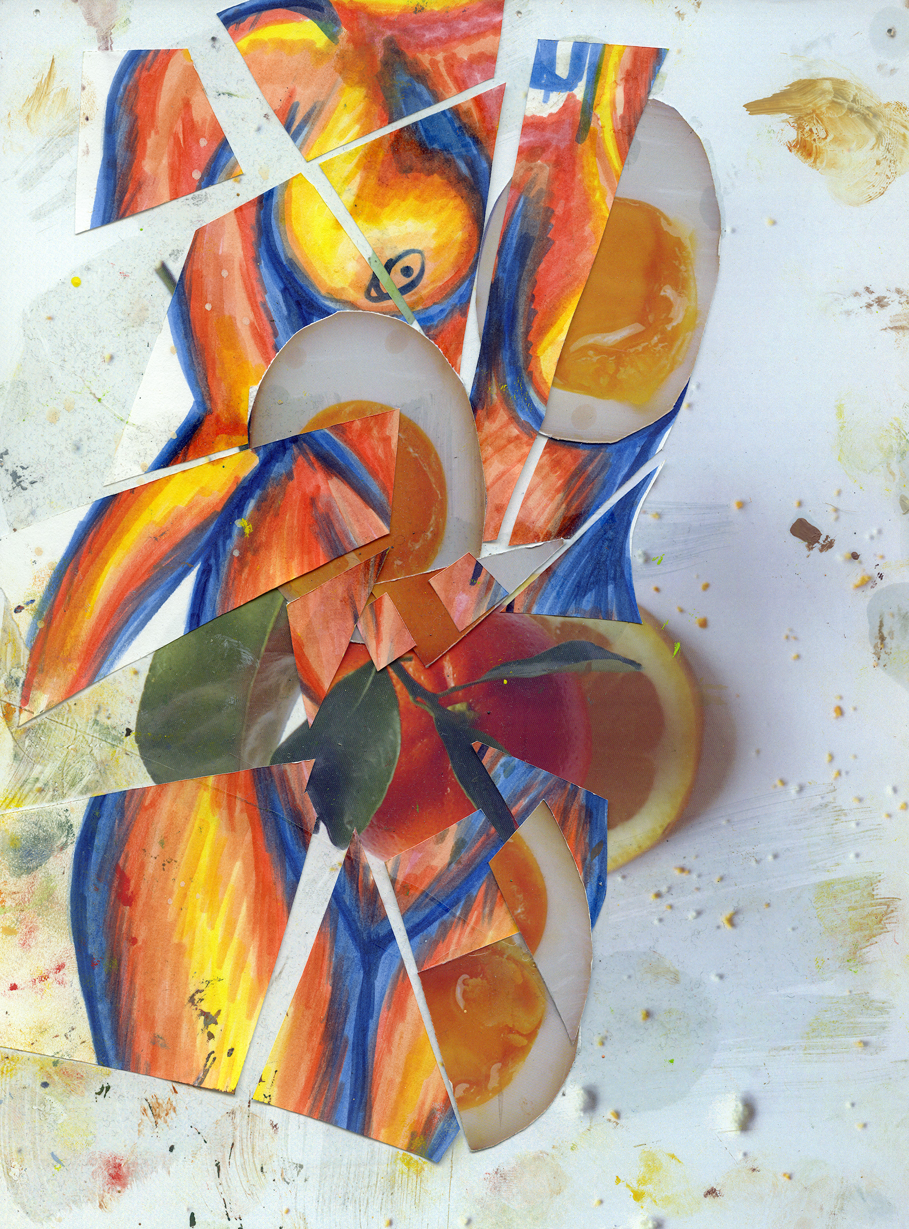 Eggs, paper collage and oil paint, 8.5x11", 2019