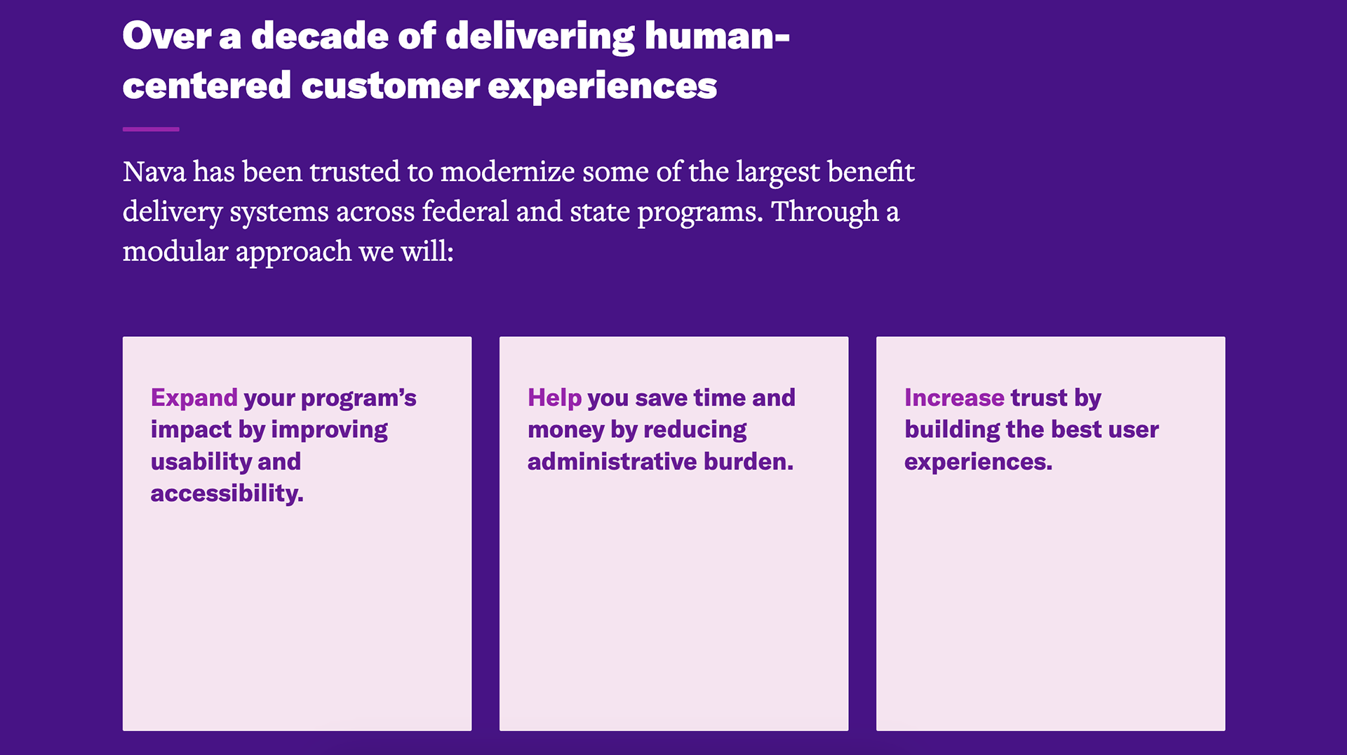 Screenshot of benefit delivery systems landing page. Design is not mine. 
