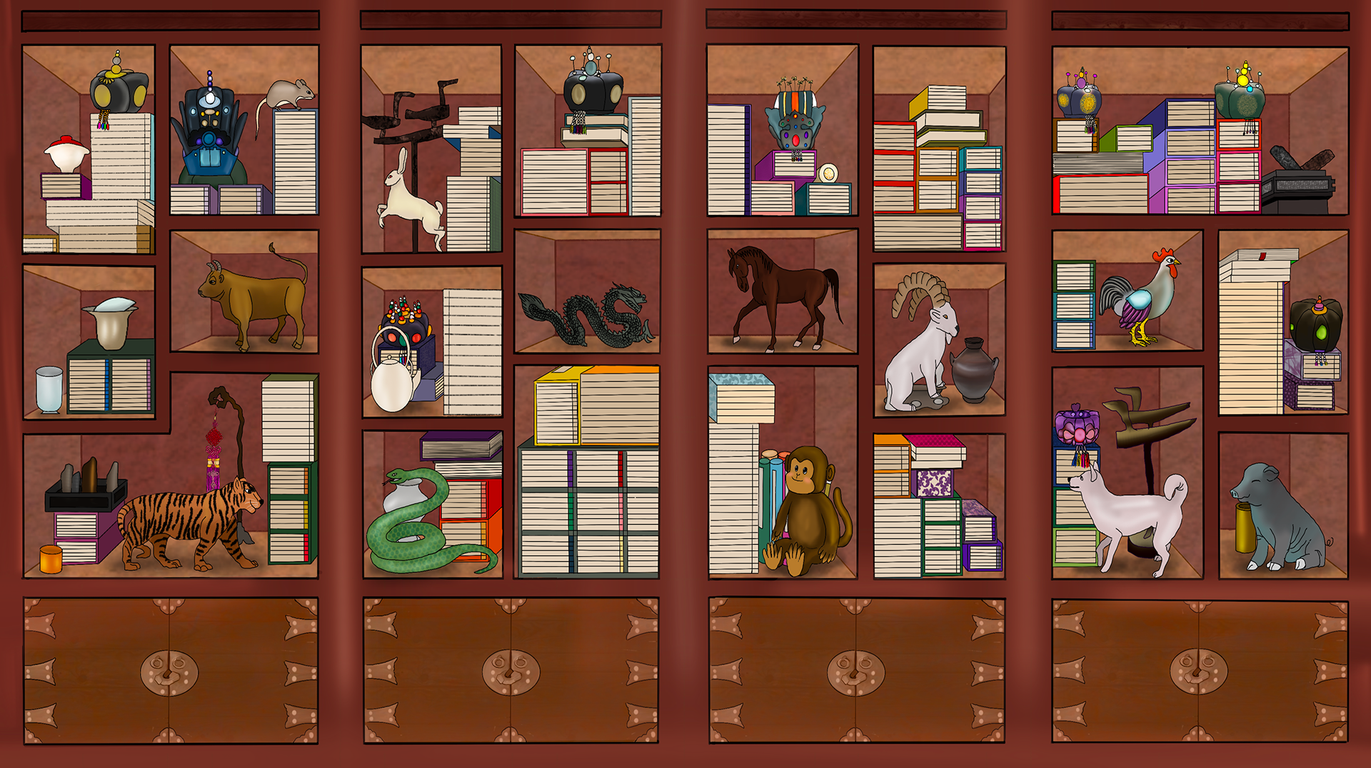 Chaekgado 12 animals, EstelleSO, 2022, art numérique, 1920 × 1080 px.