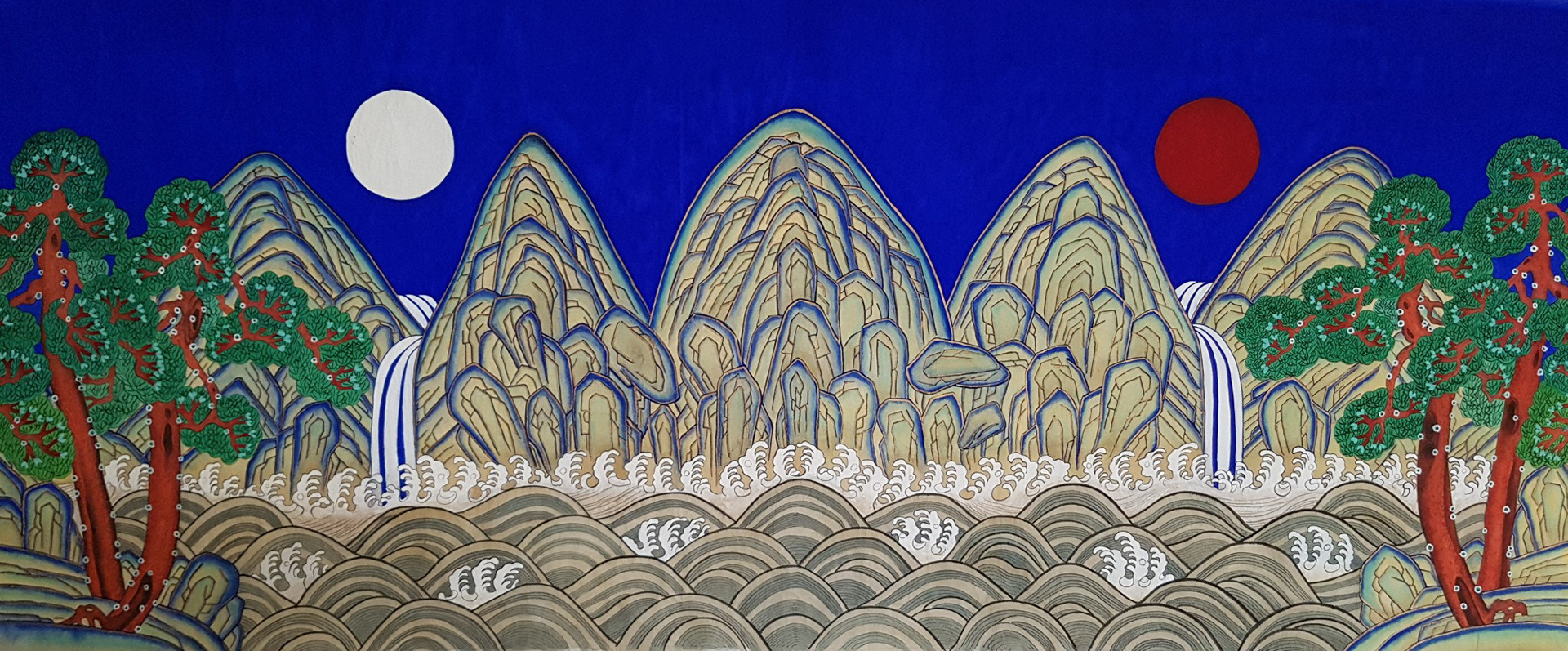 Irworobongdo, Estelle SO, 2017, Encre et pigments traditionnels coréens sur papier hanji, 115 × 45 cm, US$1,200 / SOLD