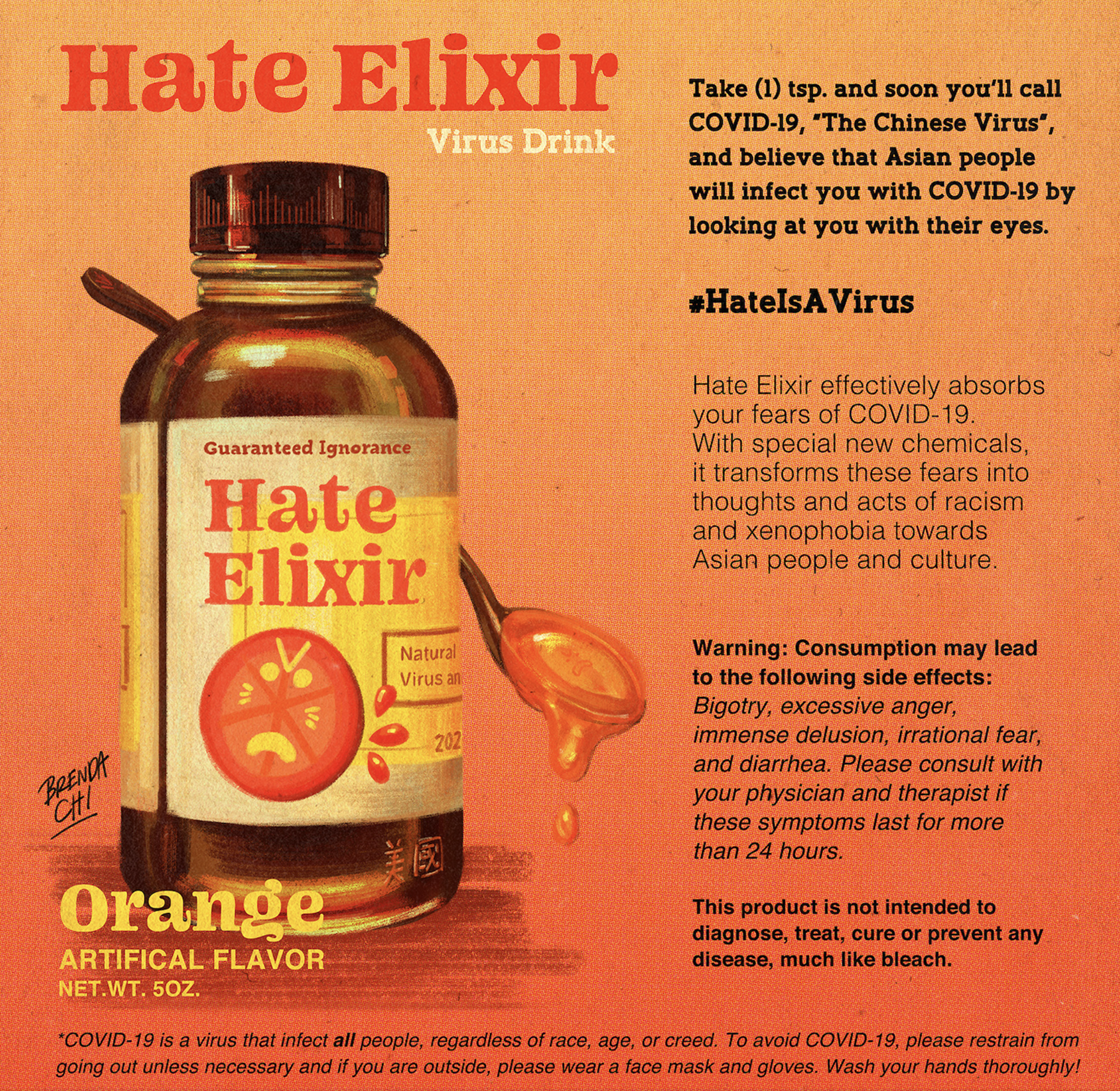 Hate Is A Virus - Illustration - "Hate Elixir". Parody of 70's AD used as a metaphor for medicine for racists.