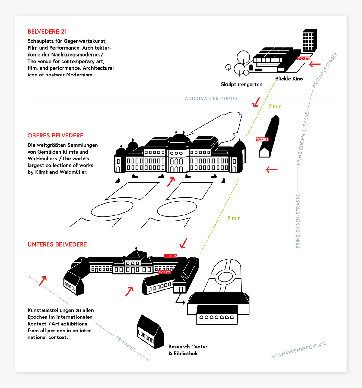 Illustrationen für Lageplan Österreichische Galerie Belvedere (Grafik: Paul Mayer, Belvedere)