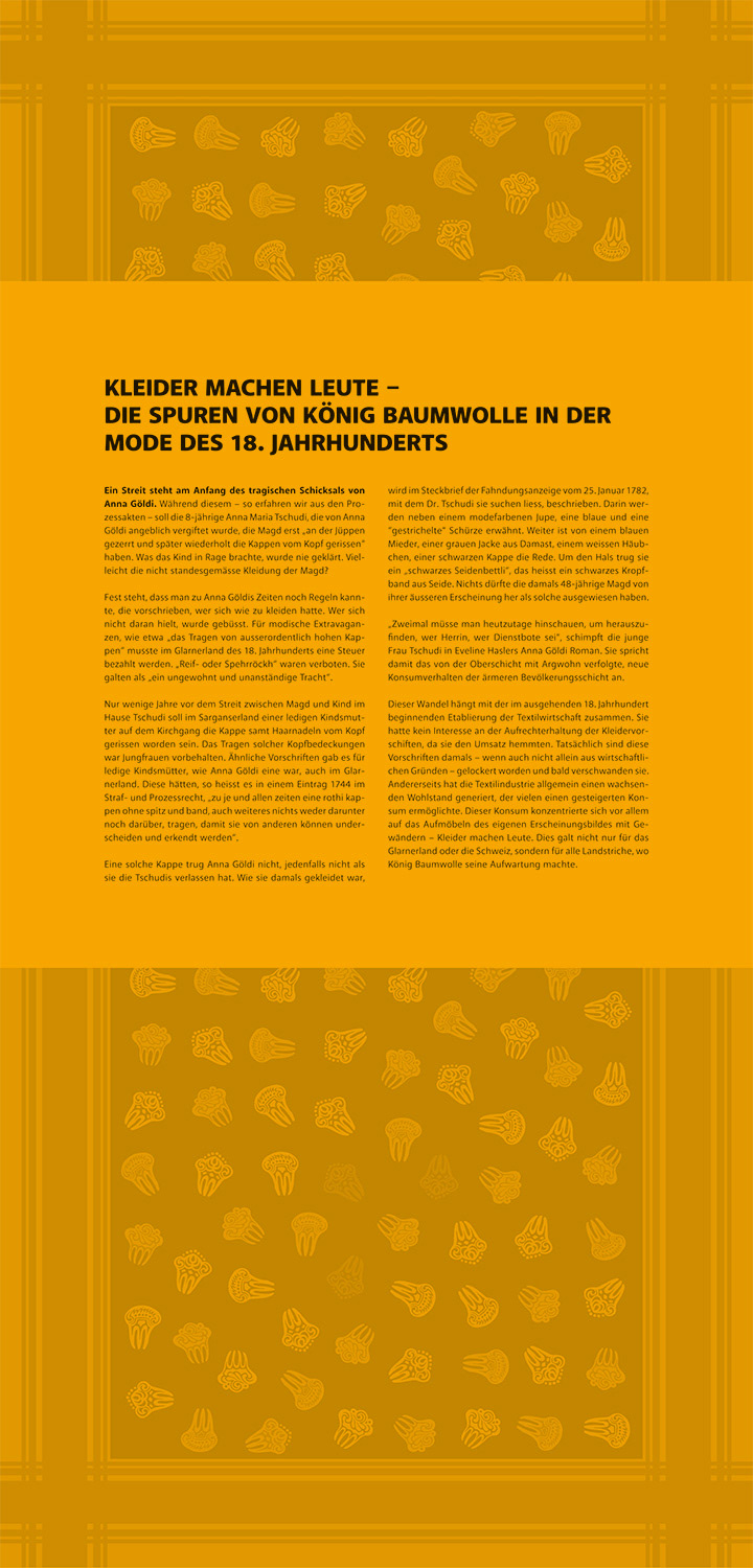 Ausstellungsgrafik / Anna Göldi Museum / Bunte Tücher, geteilte Geschichte / 2023