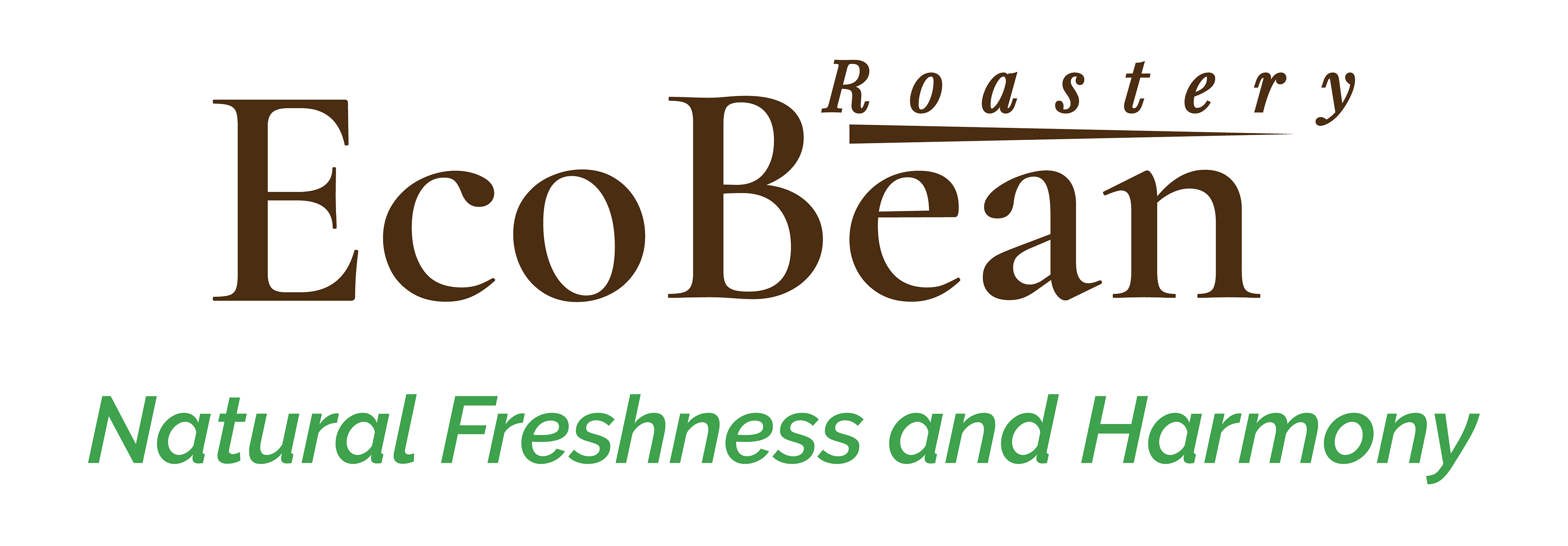 EcoBean typography example showing the wordmark using Playfair Display and Raleway fonts, with the tagline ‘Natural Freshness and Harmony.