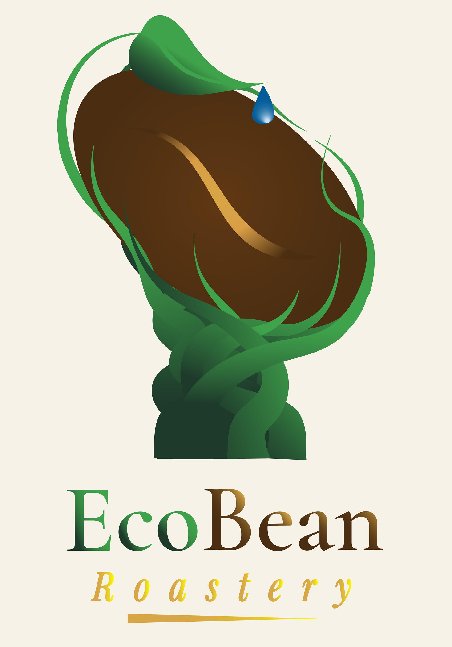 EcoBean Roastery vertical stacked logo — green vine coffee bean symbol above Playfair Display wordmark