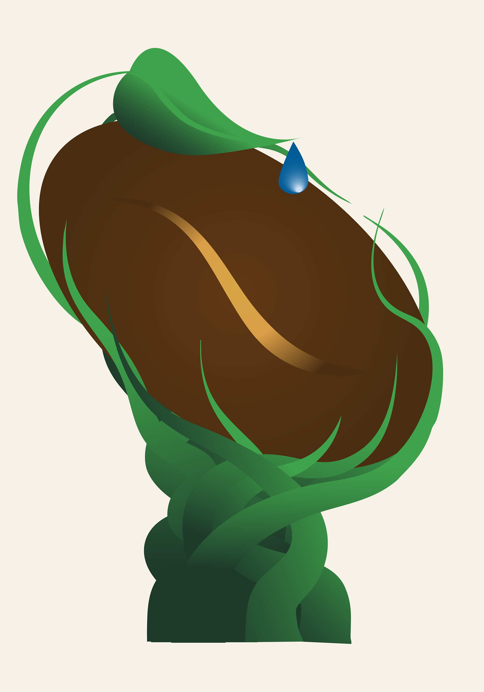EcoBean Roastery icon – standalone coffee bean logo with green vines and a blue droplet on a light background.