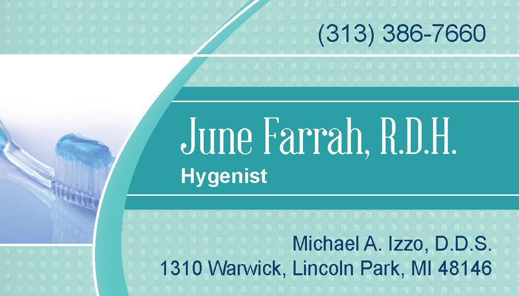 Dr. Izzo - Business Card - J. Farrah, Hygenist